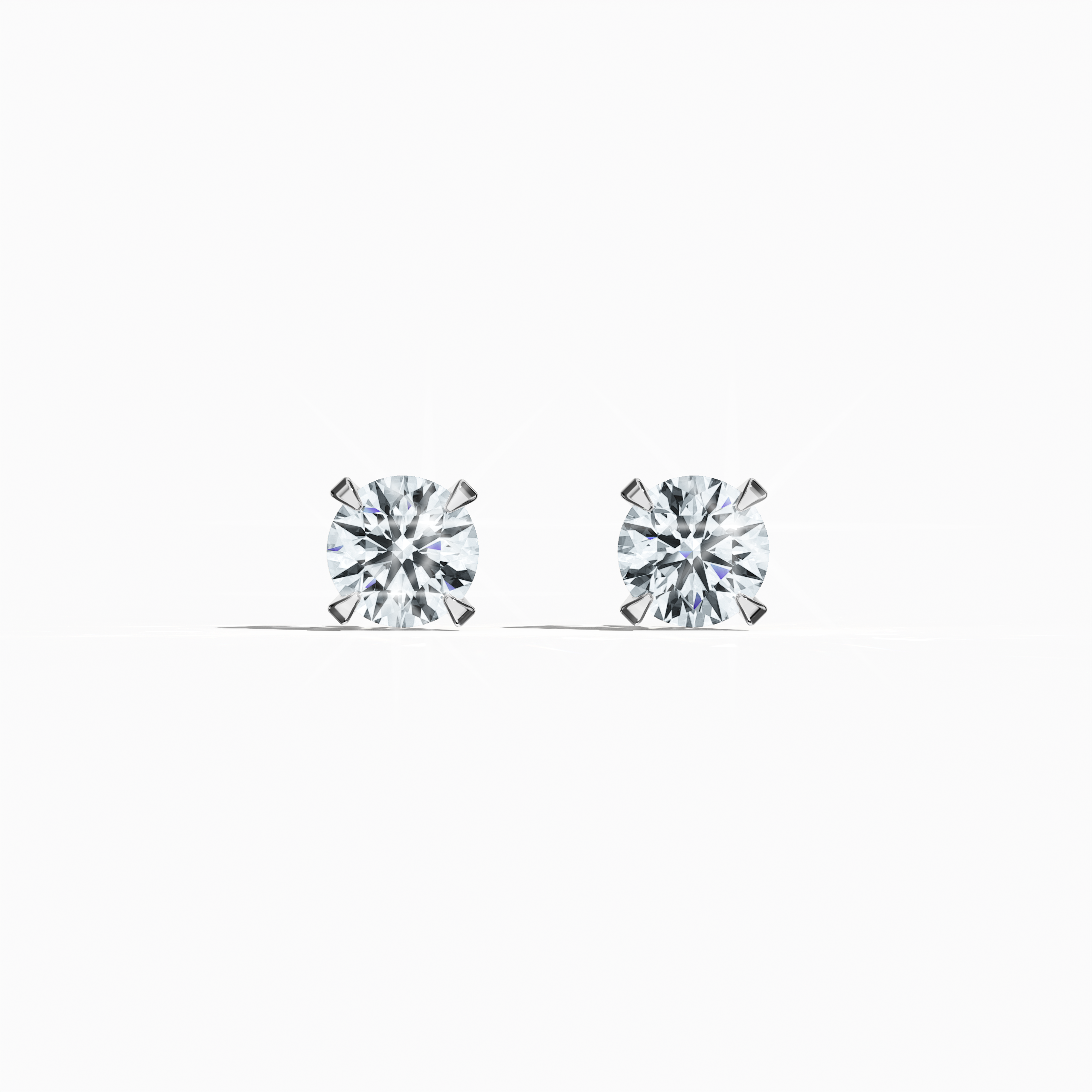 Front view of 1 Carat Natural Diamond Earrings in 18K White Gold - Classic Basket & Nail Prong Setting