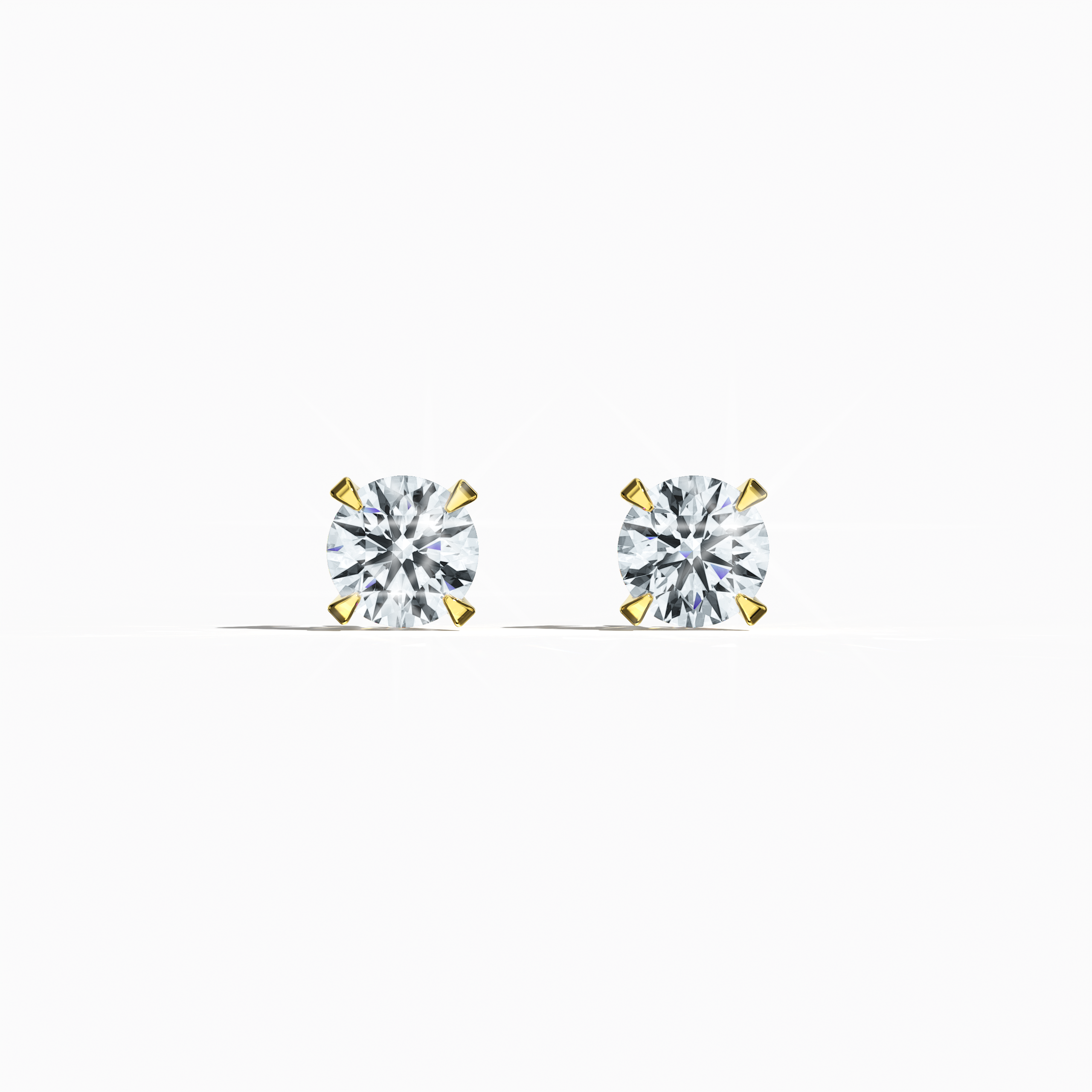 Front view of 1 Ct Natural Diamond Earrings in 18K Yellow Gold - Classic Basket & Nail Prong Setting