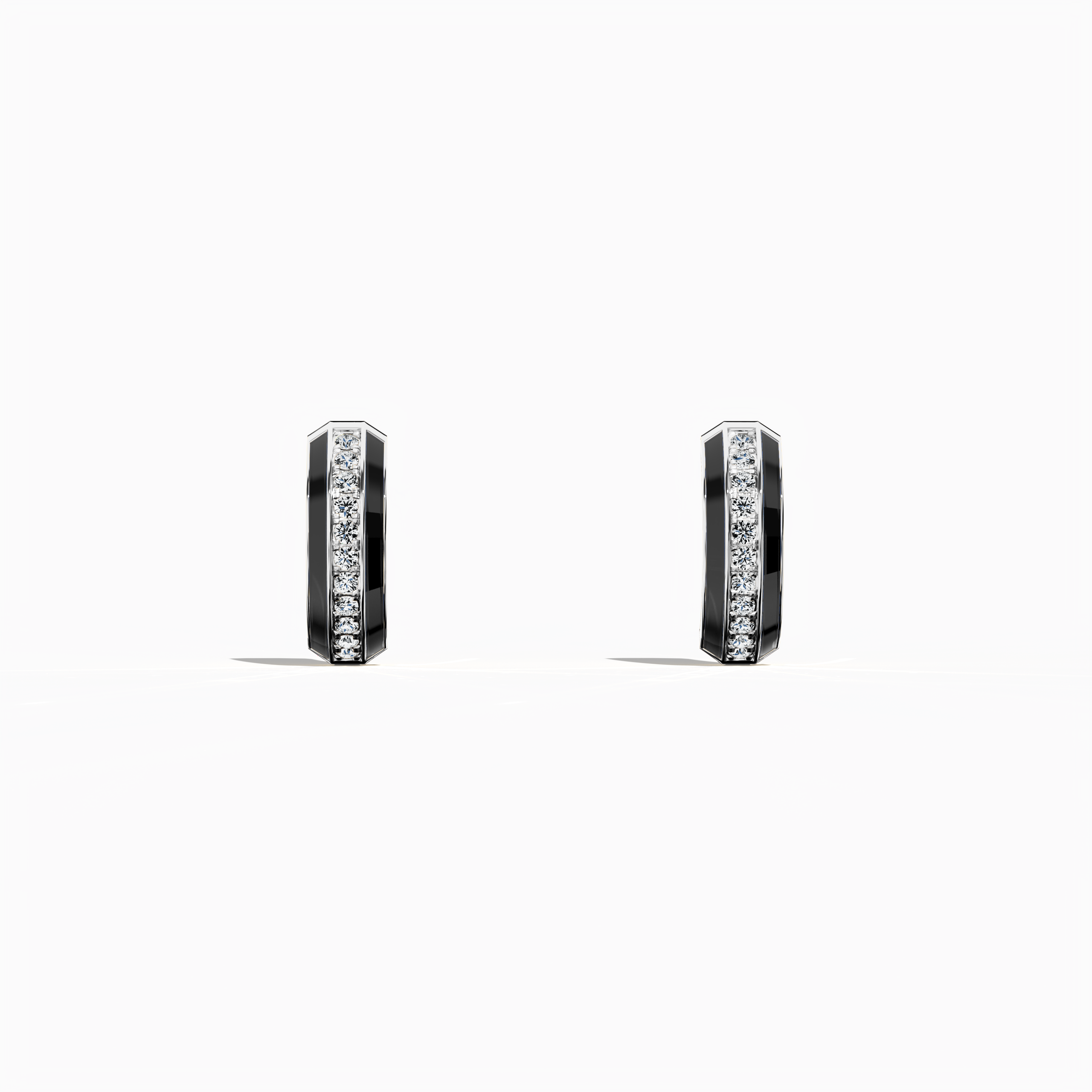 Front view of Exquisite black enamel pavé stud earring in white gold – a refined piece of fine jewelry/fine jewellery and a chic ear accessory featuring a sleek, densely diamond-pavé setting on a bold black enamel face, ideal for everyday elegance
