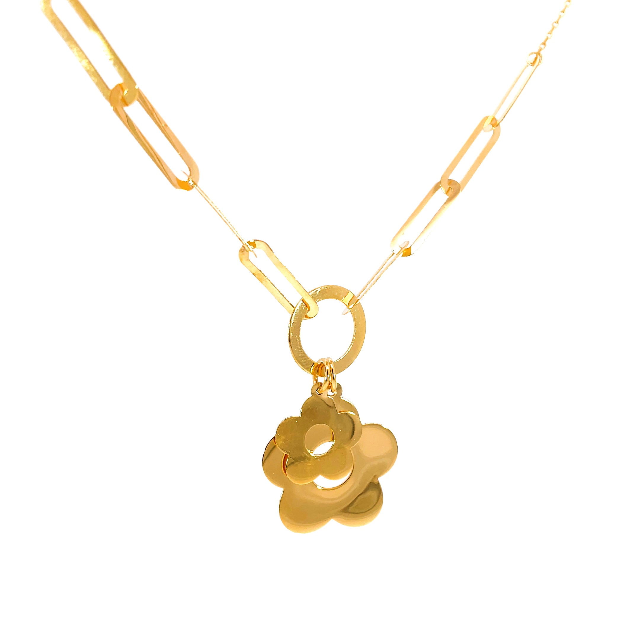 Golden Flower Necklace 18K yellow gold 44cm chain handcrafted in Dubai

