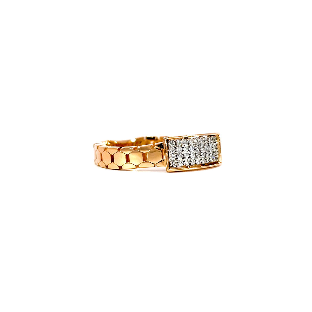 Mens Ring showing 0.24 carat D-F color VVS-VS clarity diamonds in bracelet-style design 18K rose gold
