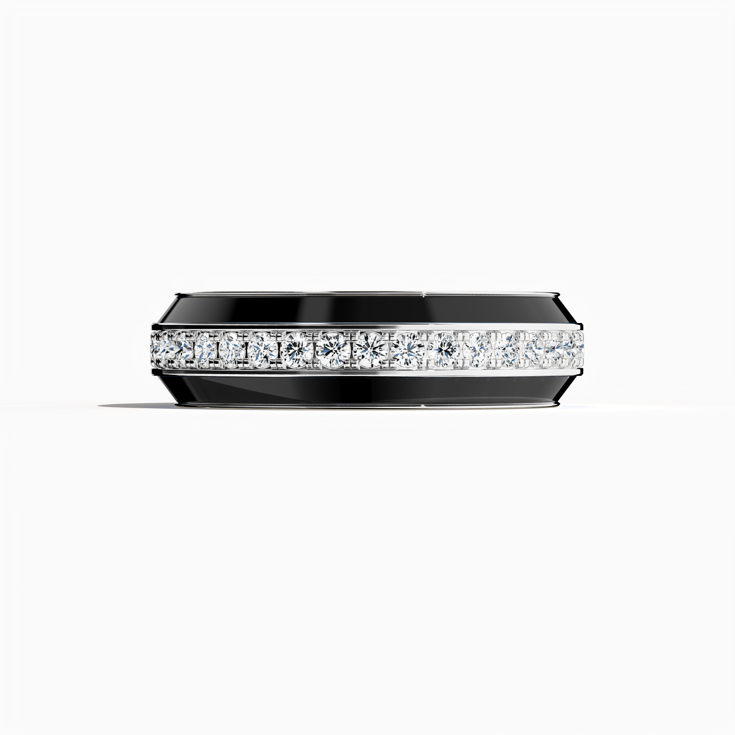 Experience the refined elegance of this opulent white gold ring featuring bold black glossy enamel and an up to 1 carat diamond paved in the center line. The exquisite pave band—celebrated as Eternity Pave, Pavé Chic, and Carat Pave—is captured in a sleeping front view that highlights smooth contours and intricate diamond detailing. This luxurious designer piece radiates modern sophistication and impeccable craftsmanship.
Keywords: enamel, diamond, pave design, luxury, designer.