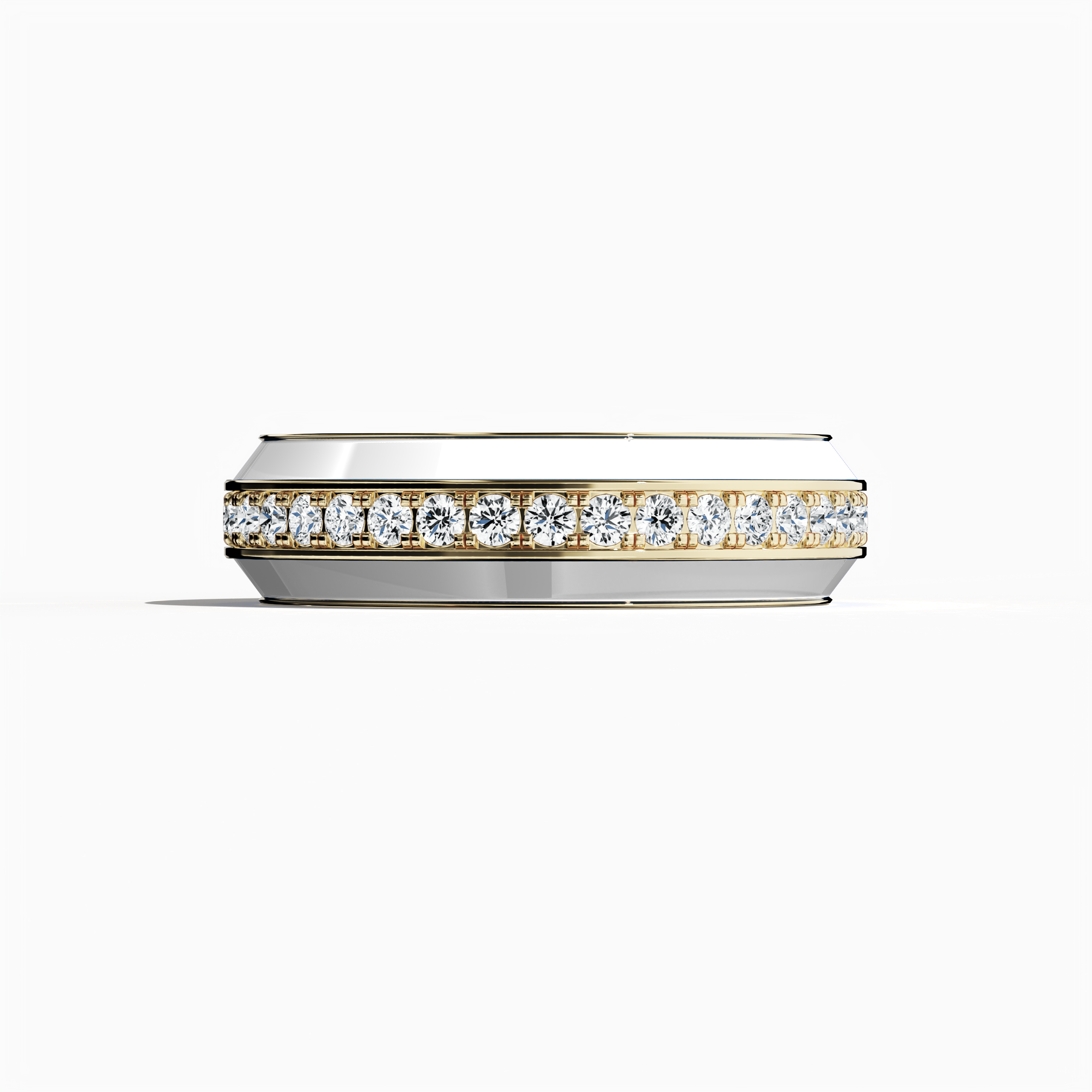 Experience the radiant charm of this yellow gold ring featuring luminous white glossy enamel and an up to 1 carat diamond paved in the center line. The design boasts an exquisite pave band—recognized as Eternity Pave, Pavé Chic, and Carat Pave—showcased in a sleeping front view that highlights intricate diamond pavé details. The vibrant interplay between warm yellow gold and crisp enamel creates a modern masterpiece of luxury and refined designer craftsmanship.
Keywords: enamel, diamond, pave, luxury, 