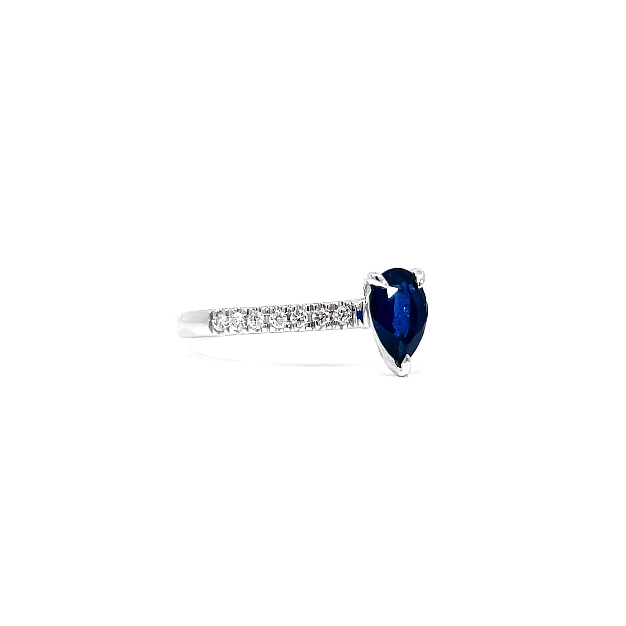 Pear Blue Sapphire Paved Ring