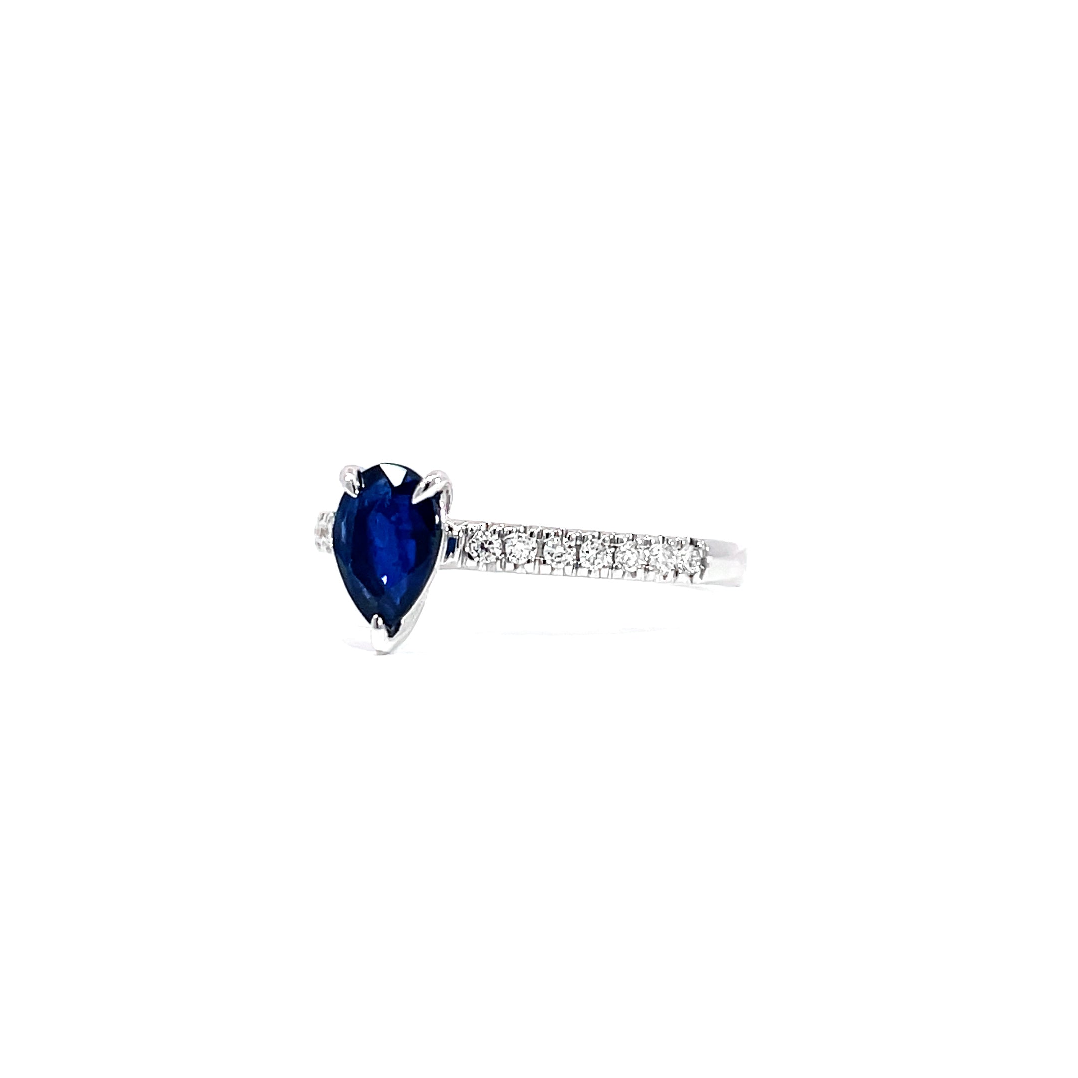 Pear Blue Sapphire Paved Ring