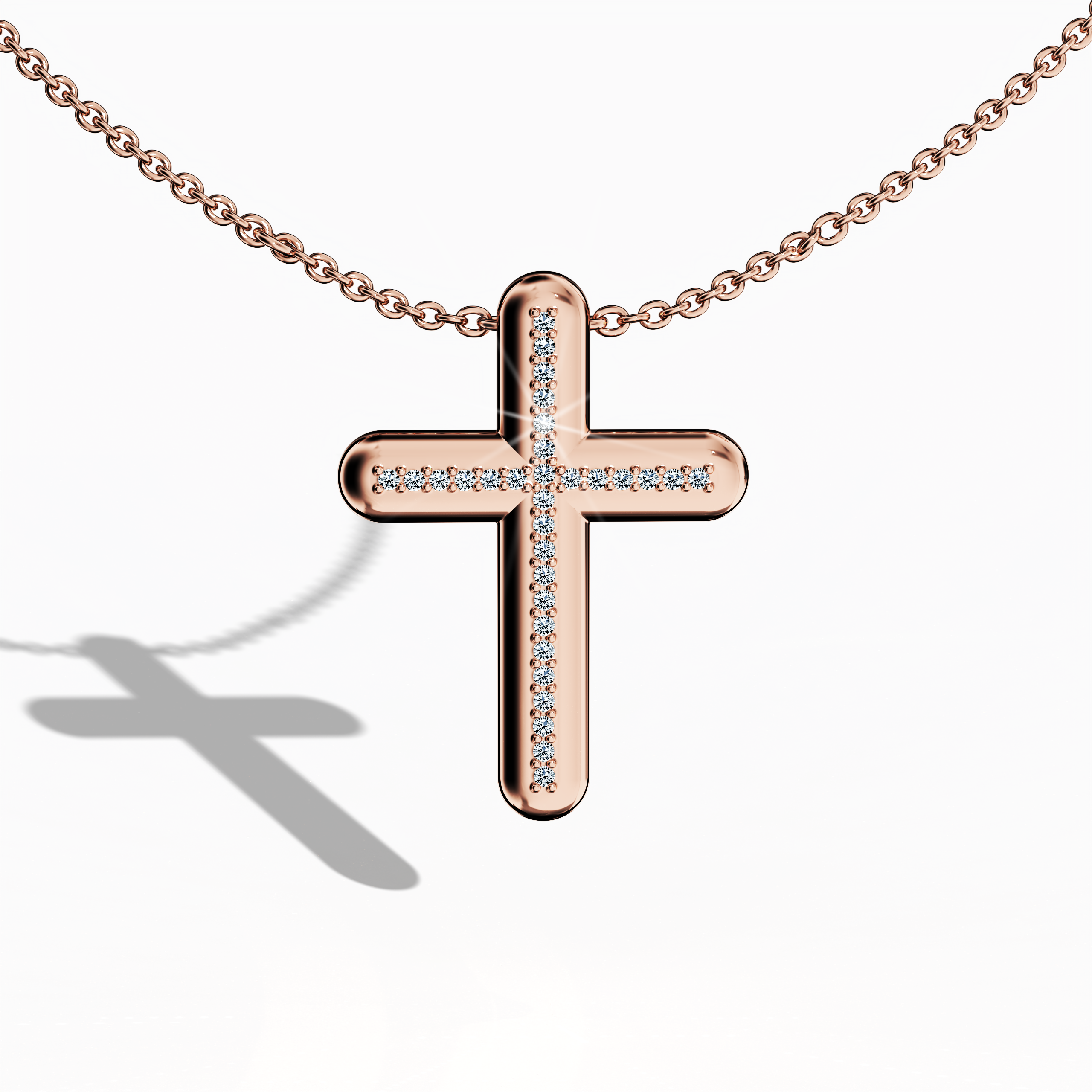 Cross pendant Center paved in rose gold