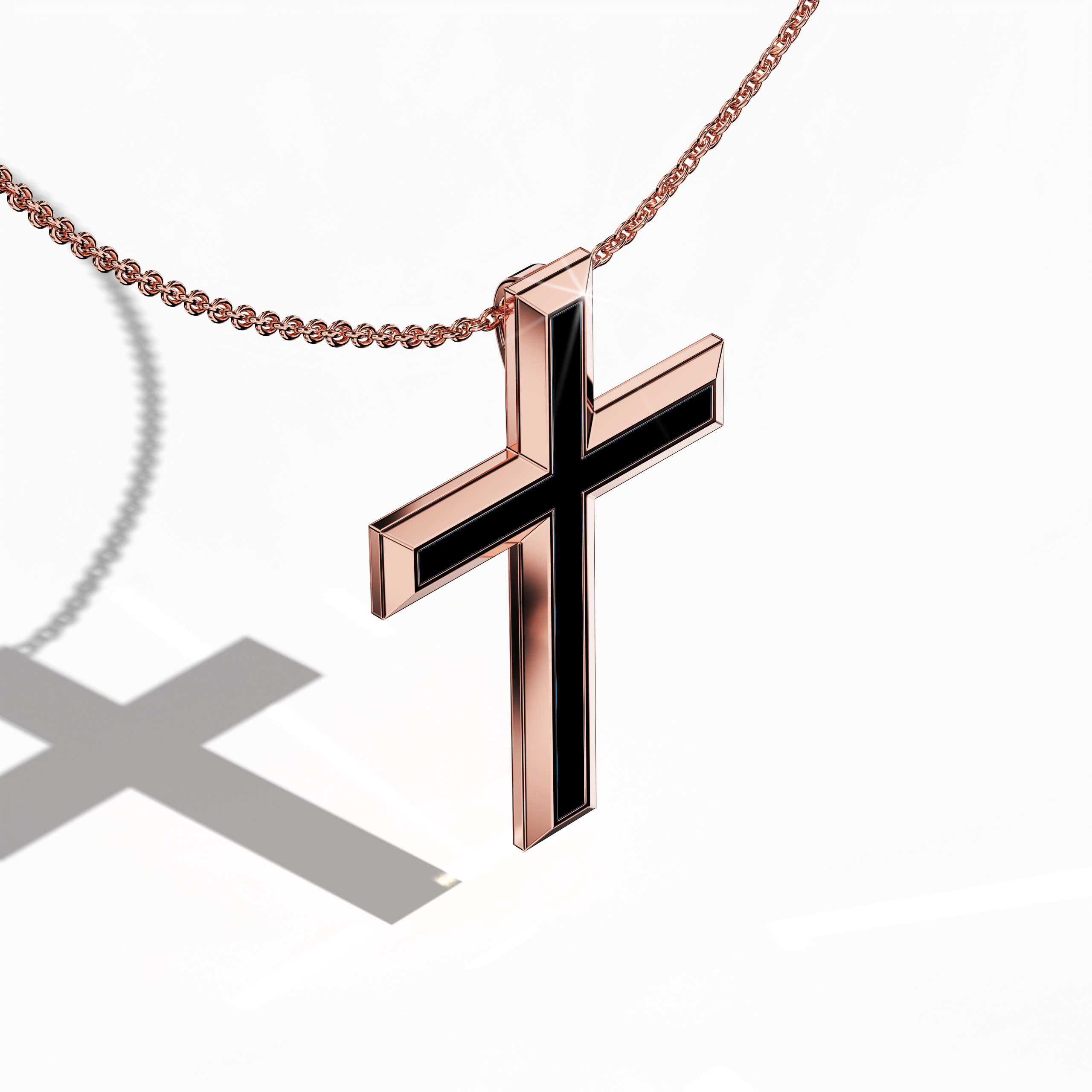 3 step cross pendant center Black Enamel in rose Gold