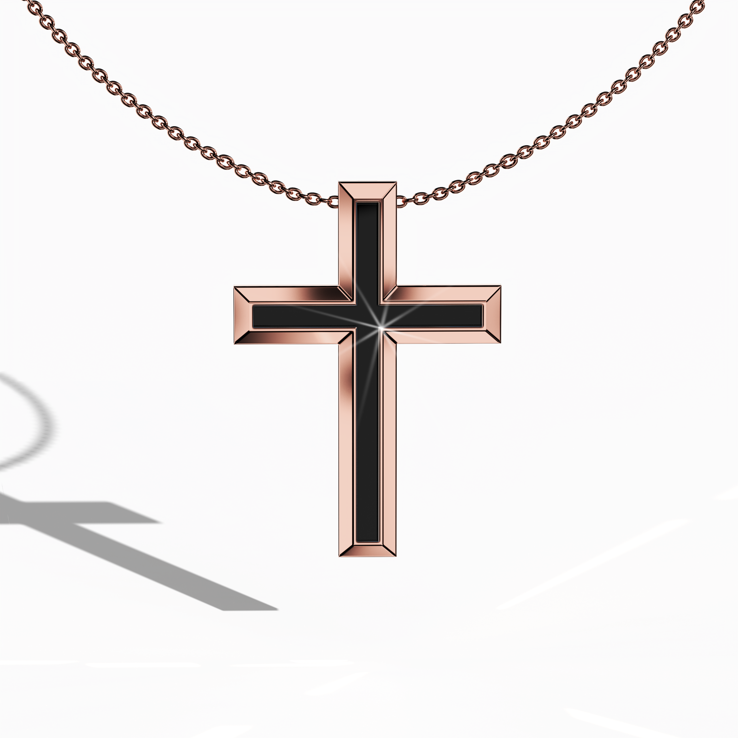 3 step cross pendant center Black Enamel in rose Gold