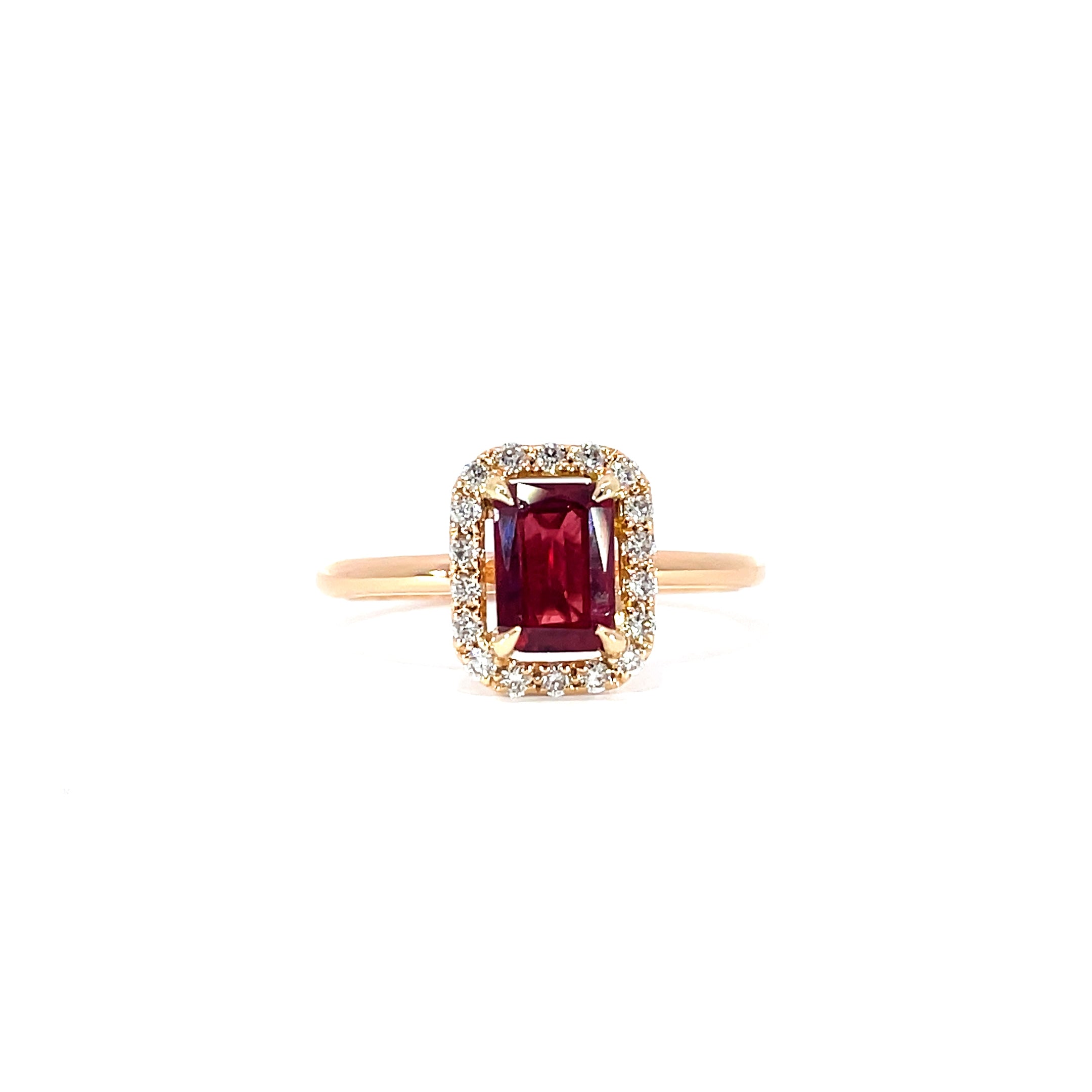 Radiant red ruby ring