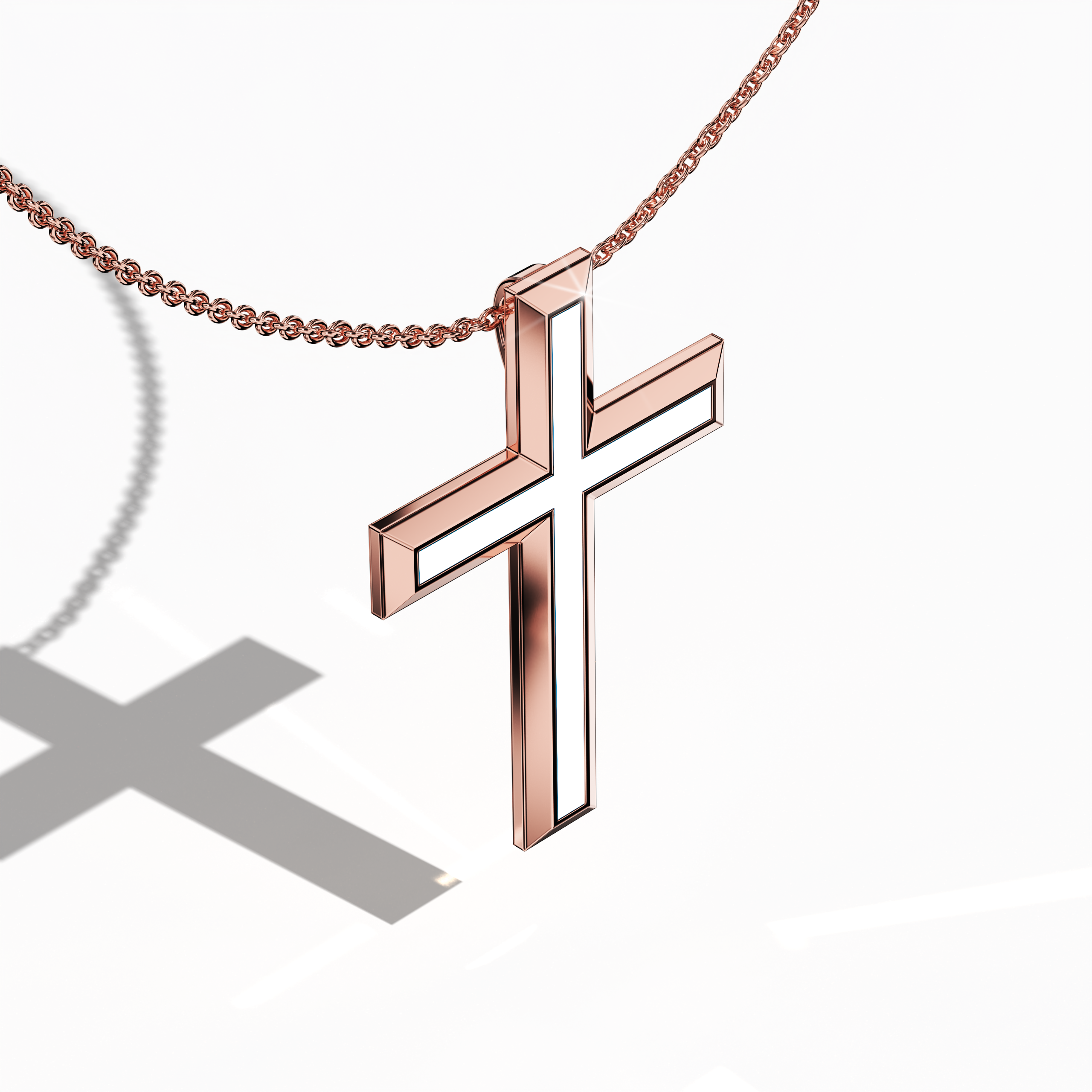 3 step cross pendant center white Enamel in rose Gold