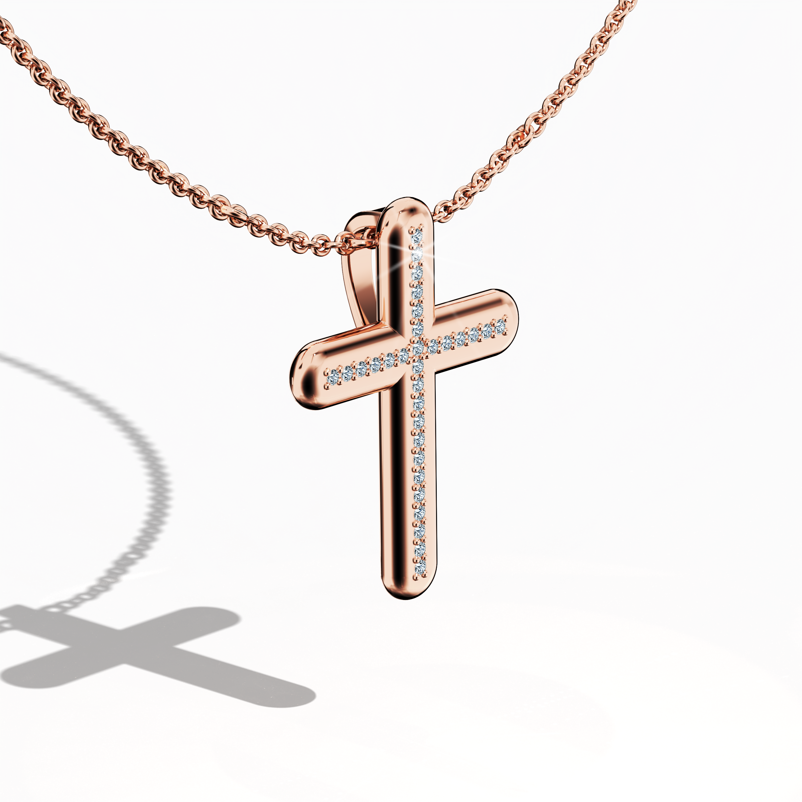 Cross pendant Center paved in rose gold