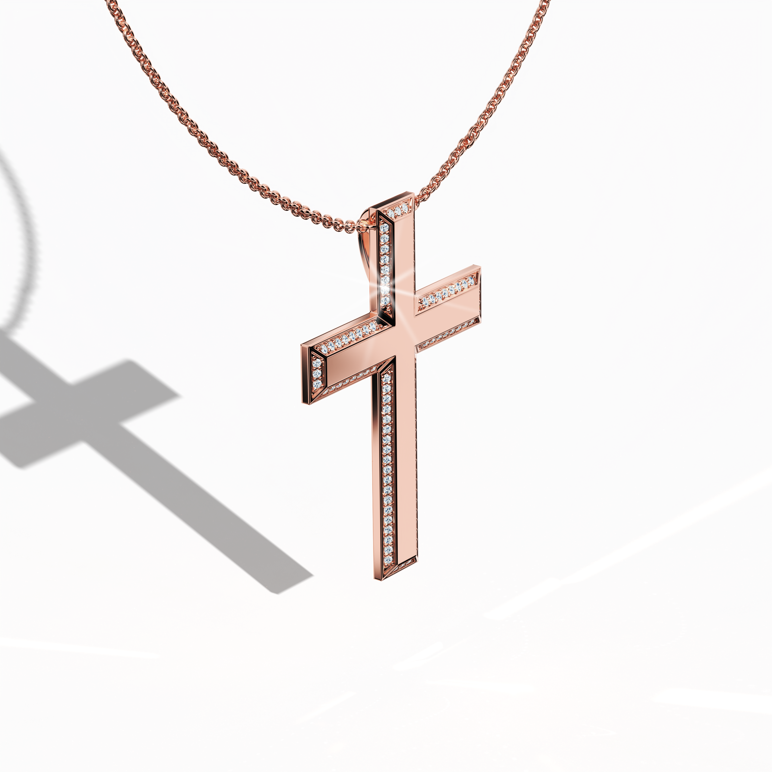 3 step cross pendant side diamonds in rose Gold