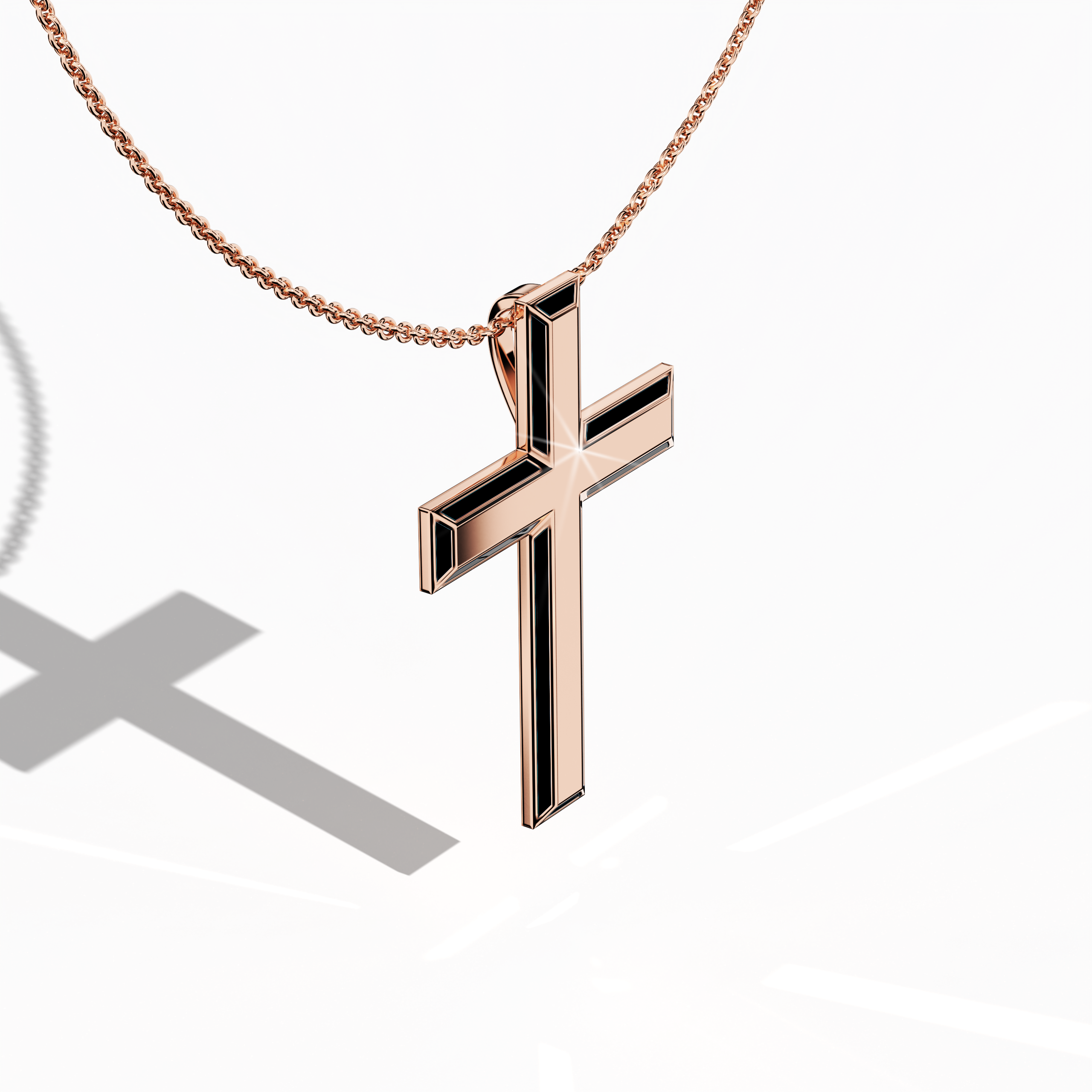 3 step cross pendant side black Enamel in rose Gold