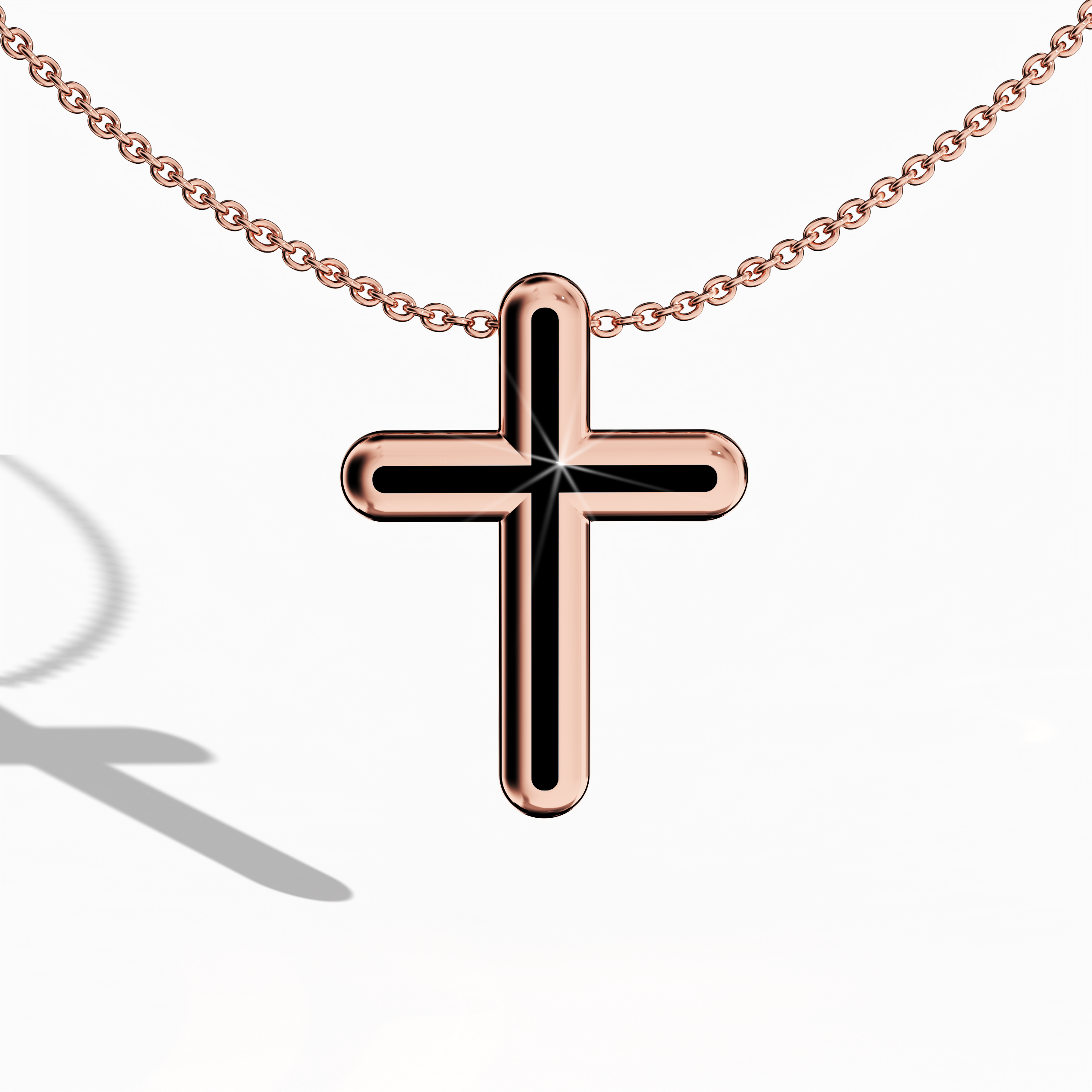 Simple Cross pendant in black Enamel in rose gold