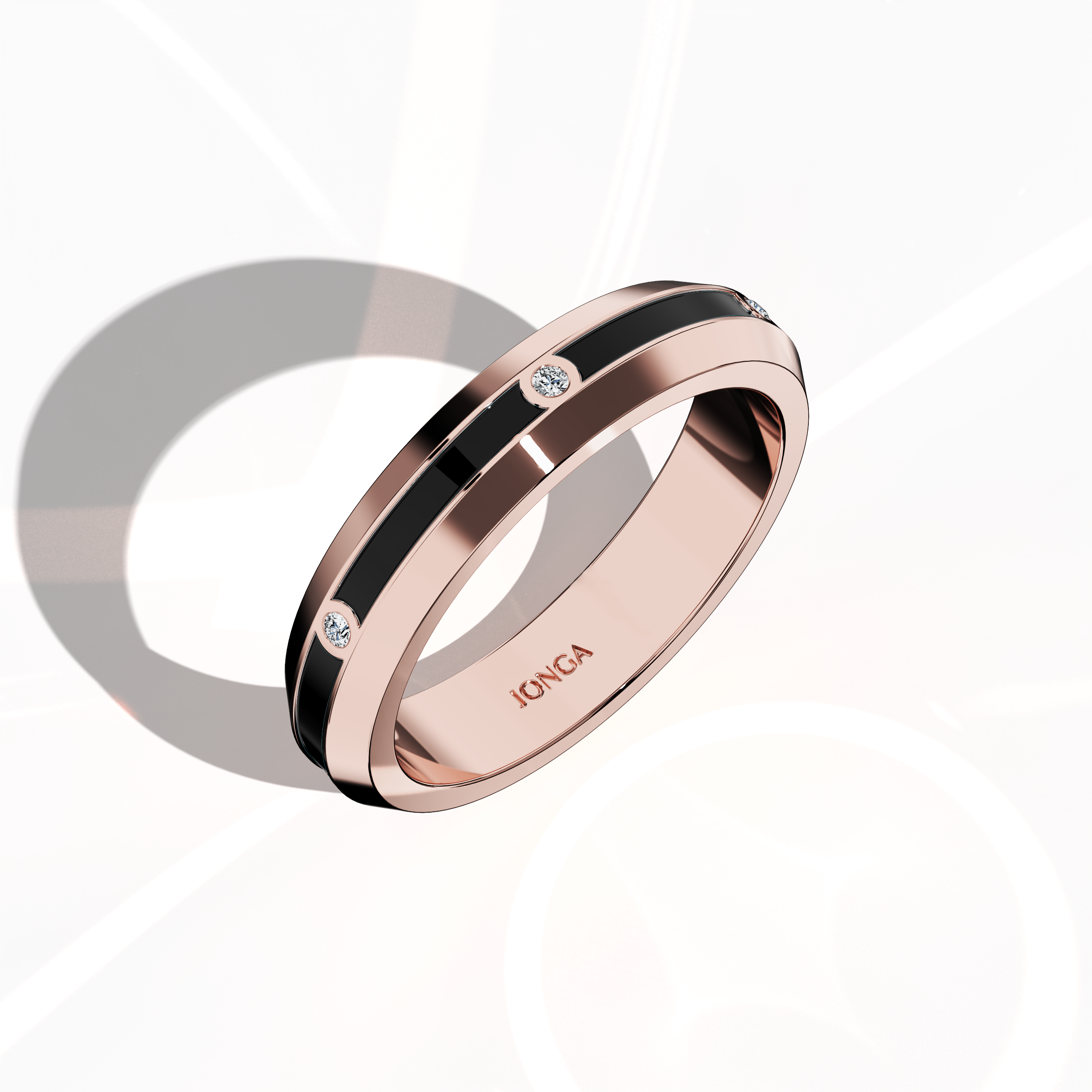 Center step Black Enamel 6 diamond ring in Rose Gold for Her