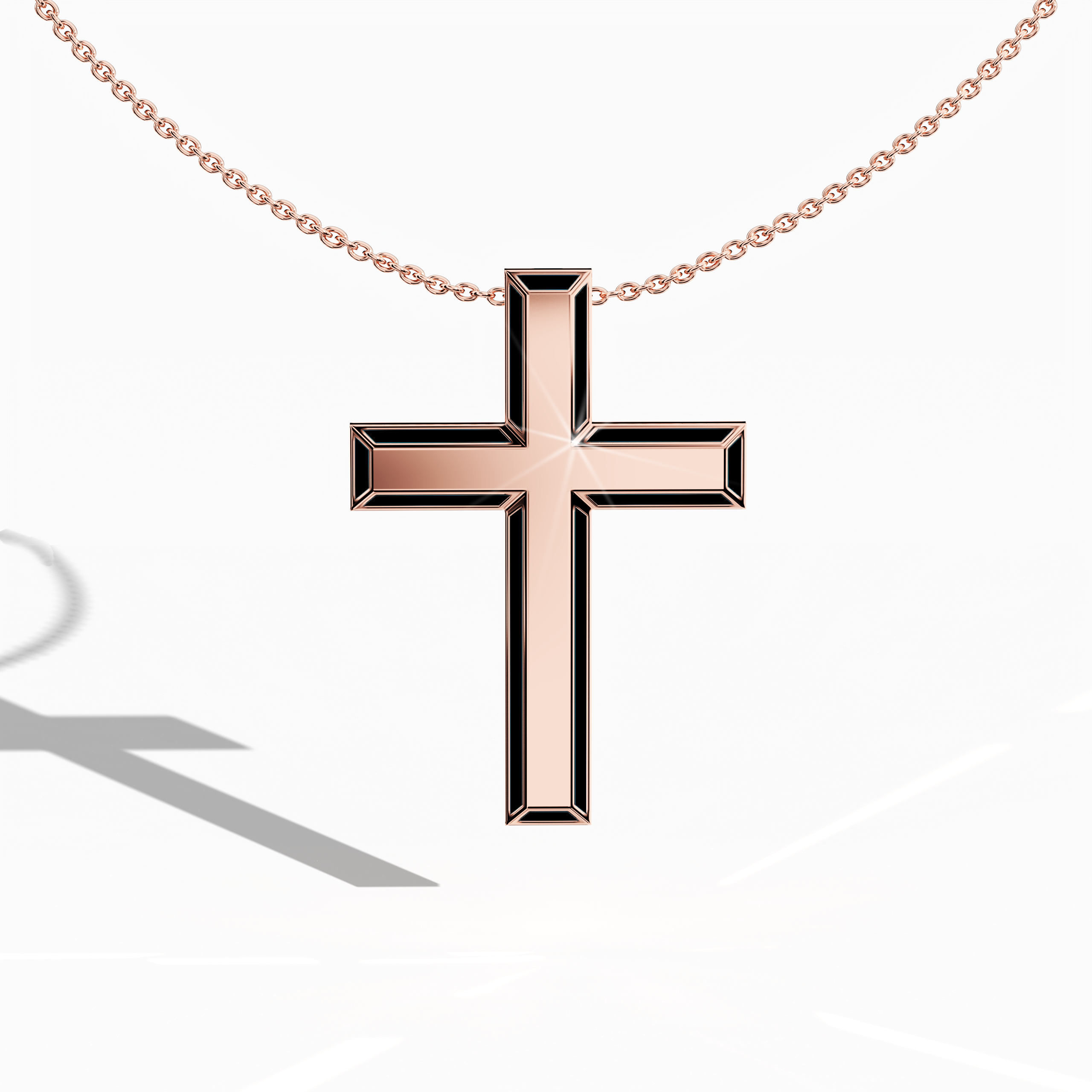 3 step cross pendant side black Enamel in rose Gold