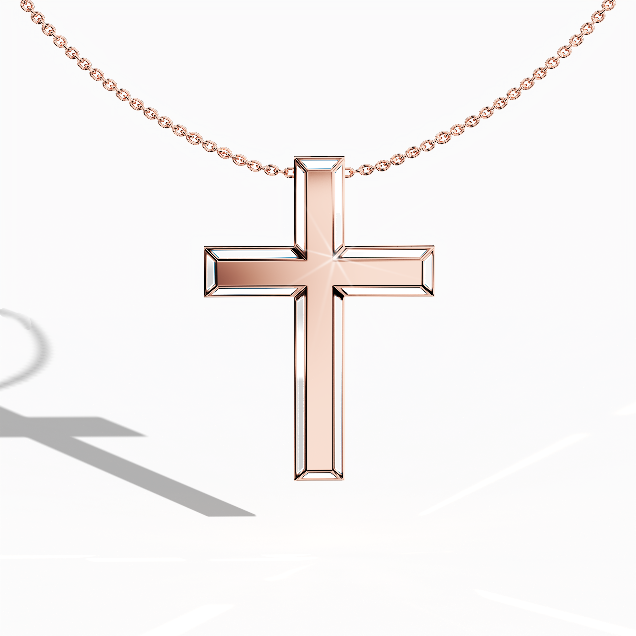 3 step cross pendant side white Enamel in rose Gold