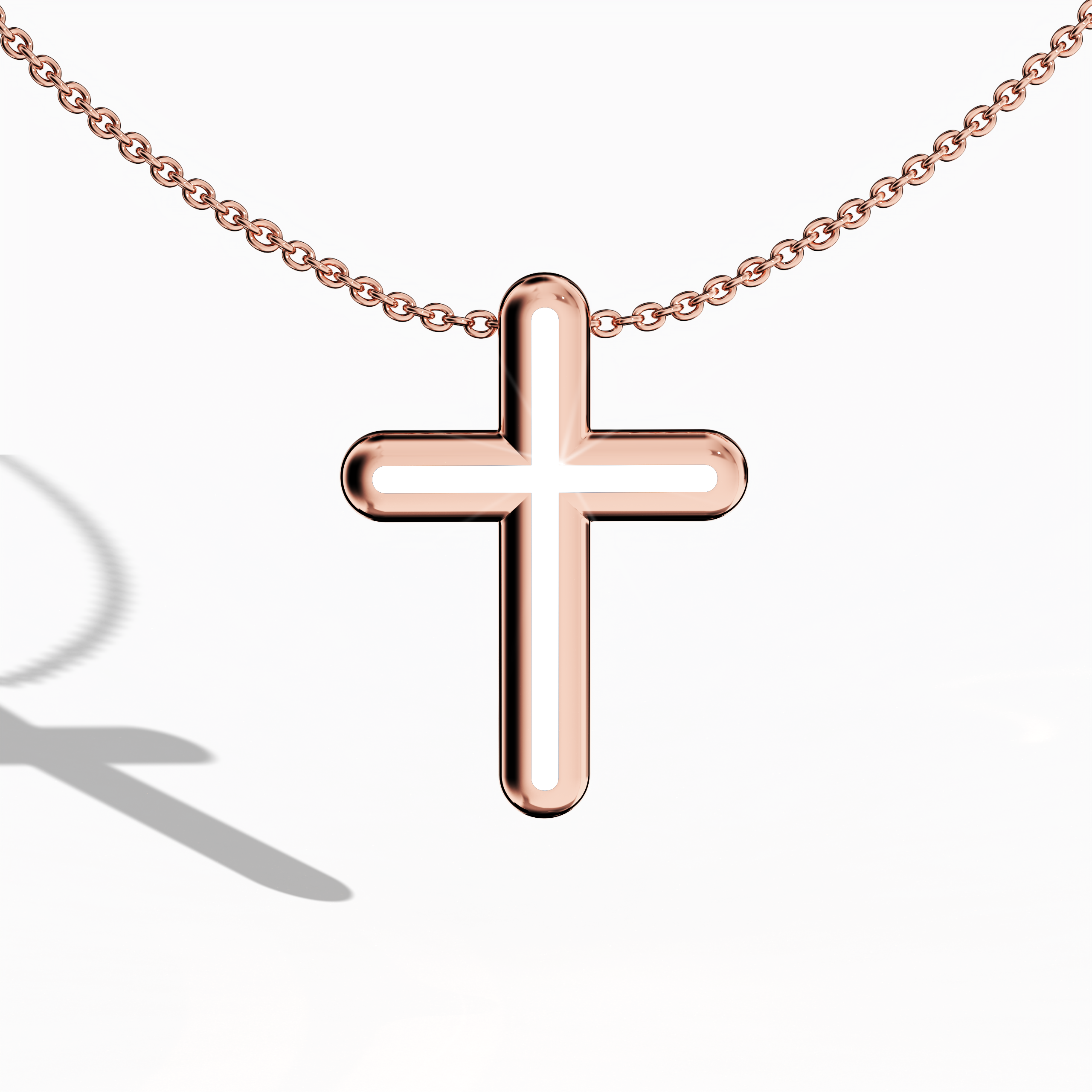 Simple Cross pendant in white Enamel in rose gold