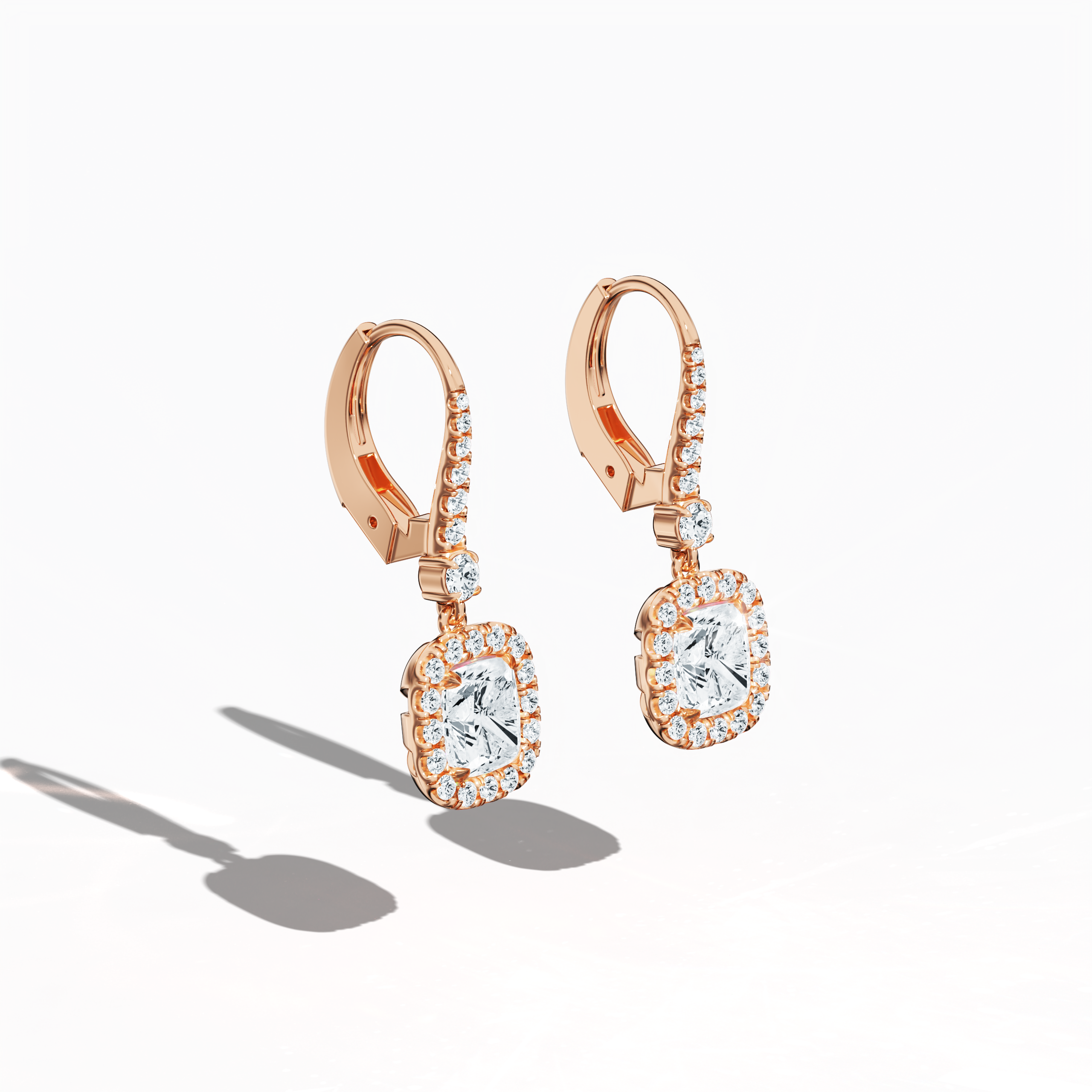 Cushion Halo Earring in Rose Gold