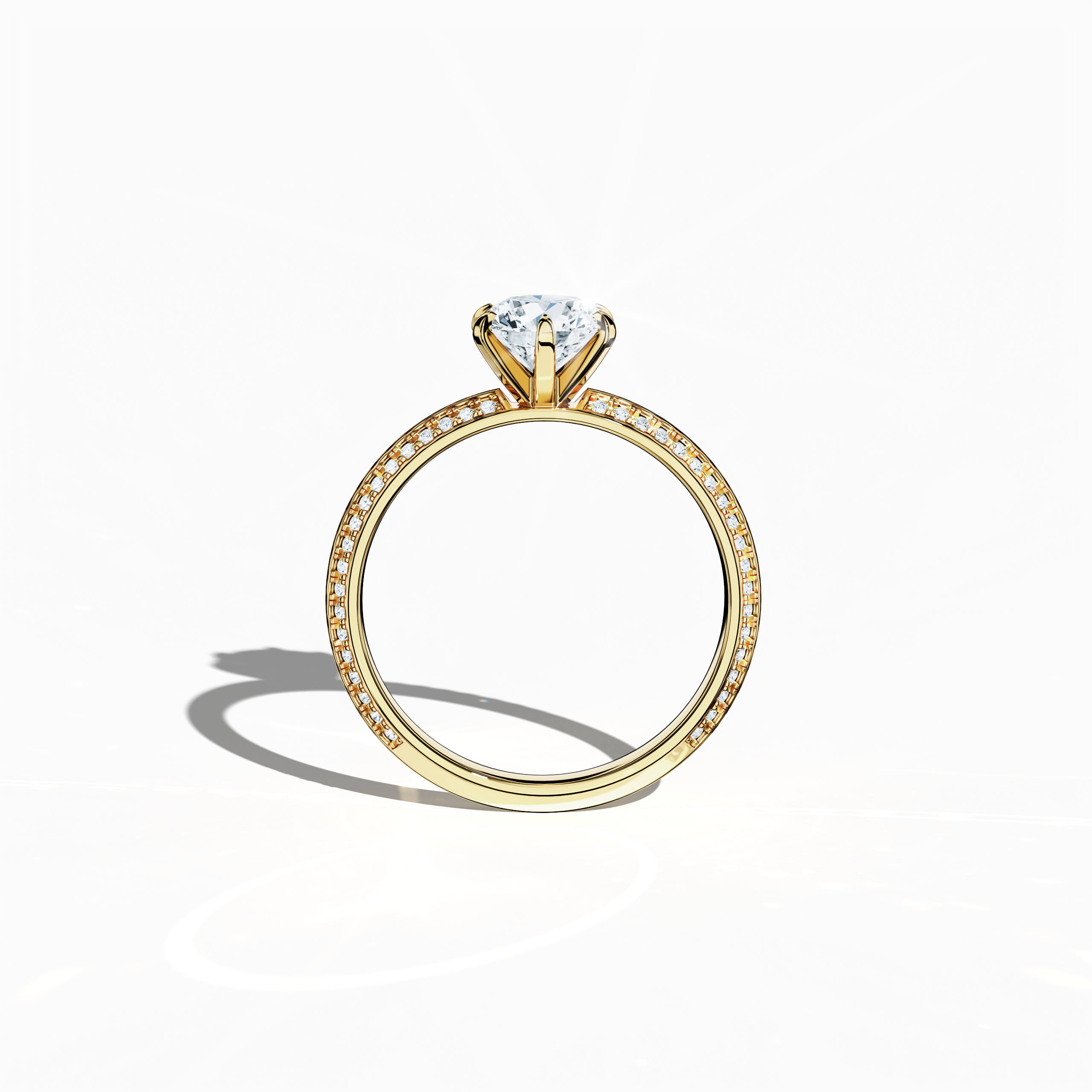 Classic solitaire diamond ring with 1.40 ct total carats – 1 ct center diamond and 0.40 ct pavé side stones – set in rich yellow gold with a distinctive two‑step band and crisp central line. Displayed in a front view, this fine jewelry/fine jewellery piece exudes timeless luxury and warm sophistication.