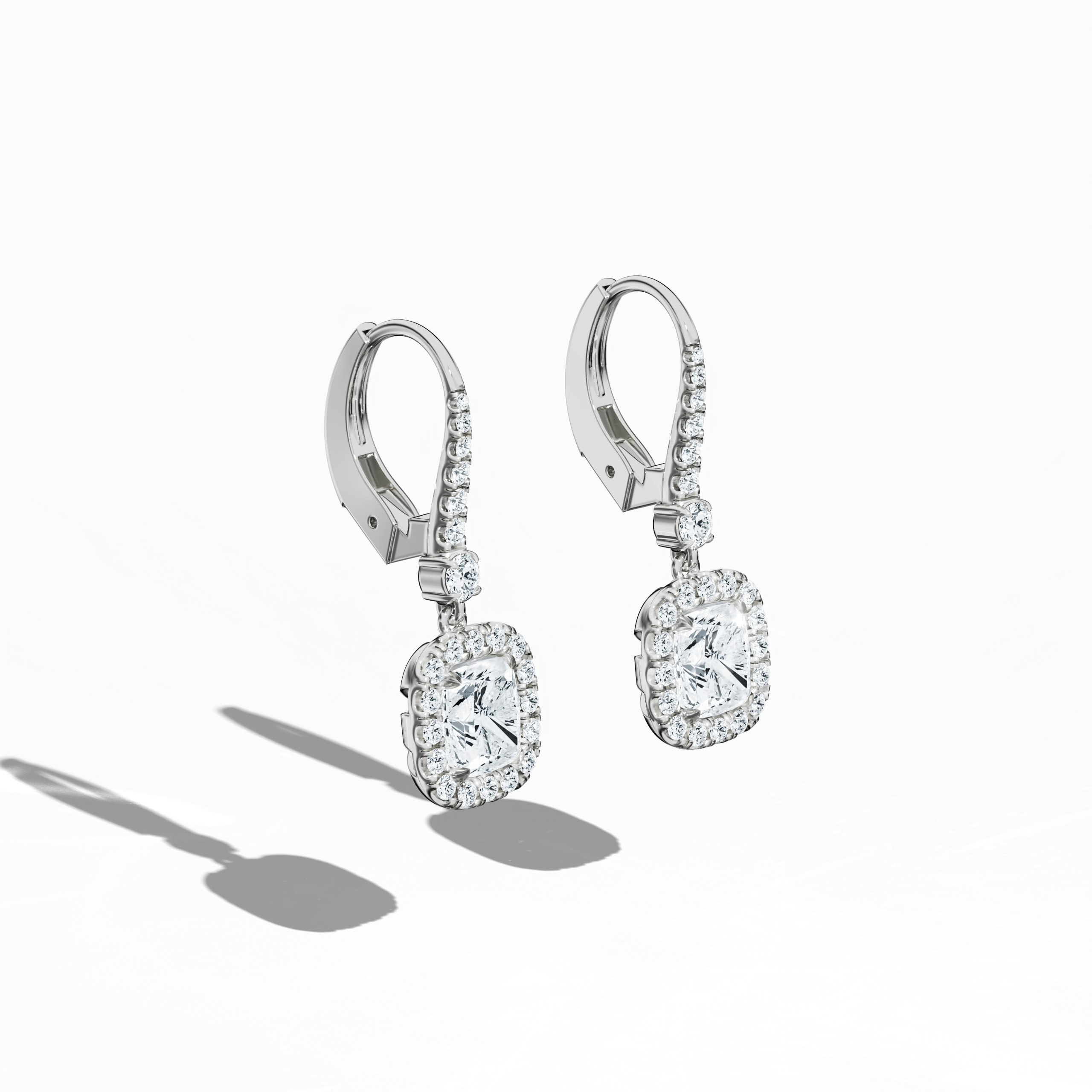 Cushion Halo Earring in white Gold