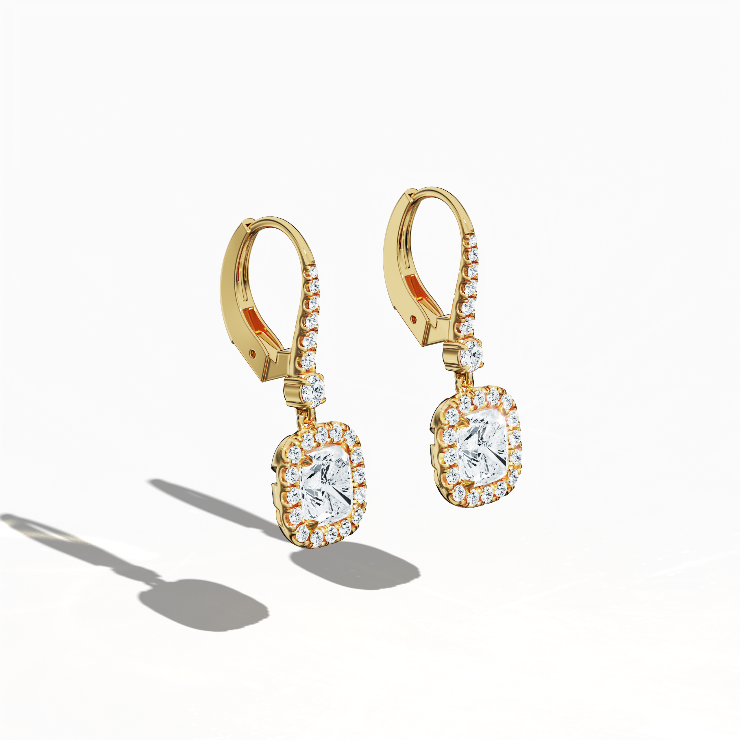 Cushion Halo Earring in Yellow Gold