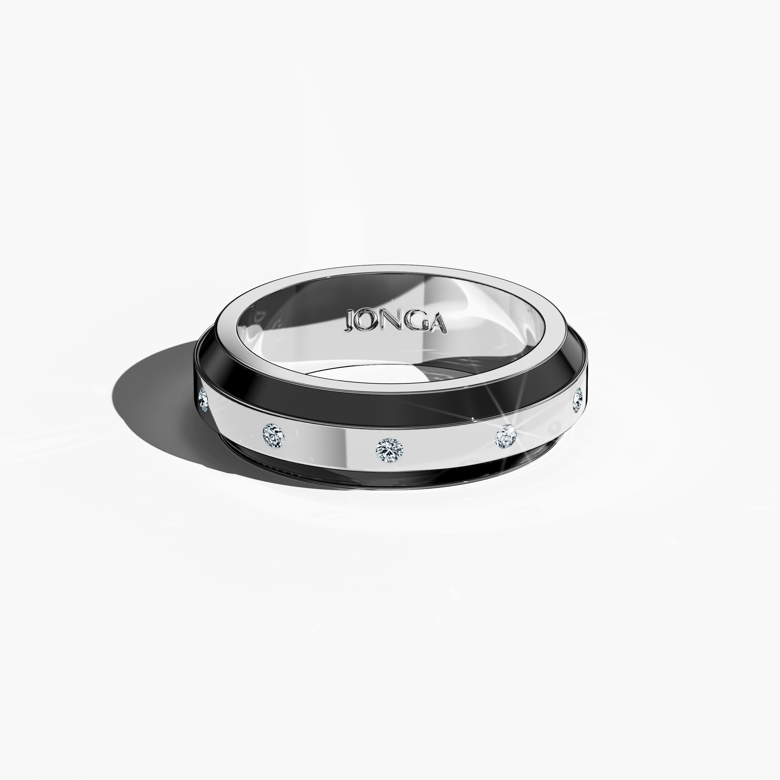 Masterfully designed in white gold with striking black enamel, this nine‐diamond ring boasts a glossy finish and an impeccably aligned centerline of dazzling diamonds (up to 0.30 carats). Also referred to as “Celestial Harmony,” “nine Star,” and “Diamond Serenity,” its refined form marries contemporary flair with classic sophistication. Captured from a sleeping front top view, the image emphasizes exquisite detailing, luxurious craftsmanship, and keywords: luxury, designer, fine jewelry, artisanal.