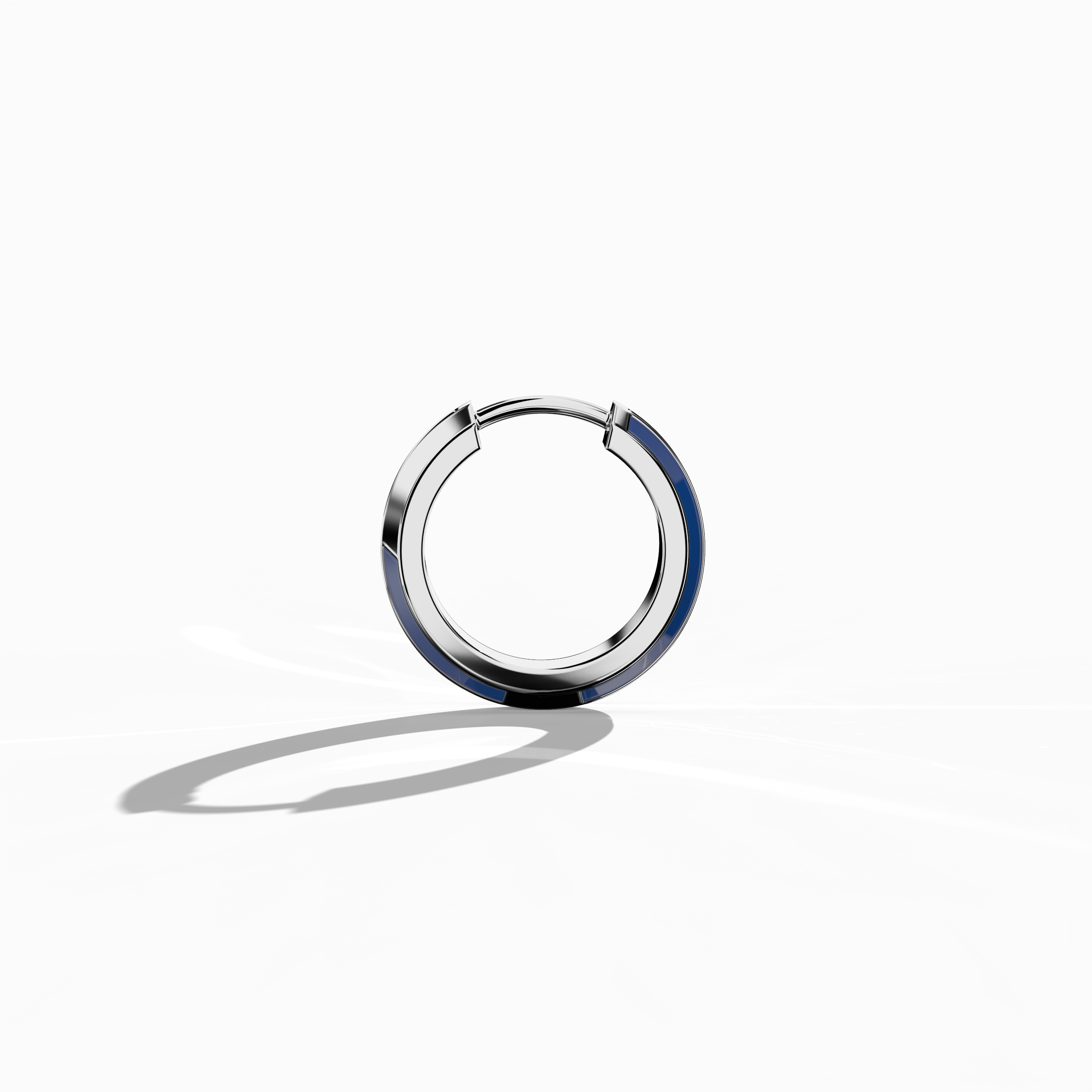 Side view of Elegant blue enamel pavé stud earring in white gold – a stylish diamond ear adornment showcasing a luminous blue enamel finish accented with a pavé of sparkling diamonds, perfect as a subtle yet eye-catching jewelry piece.