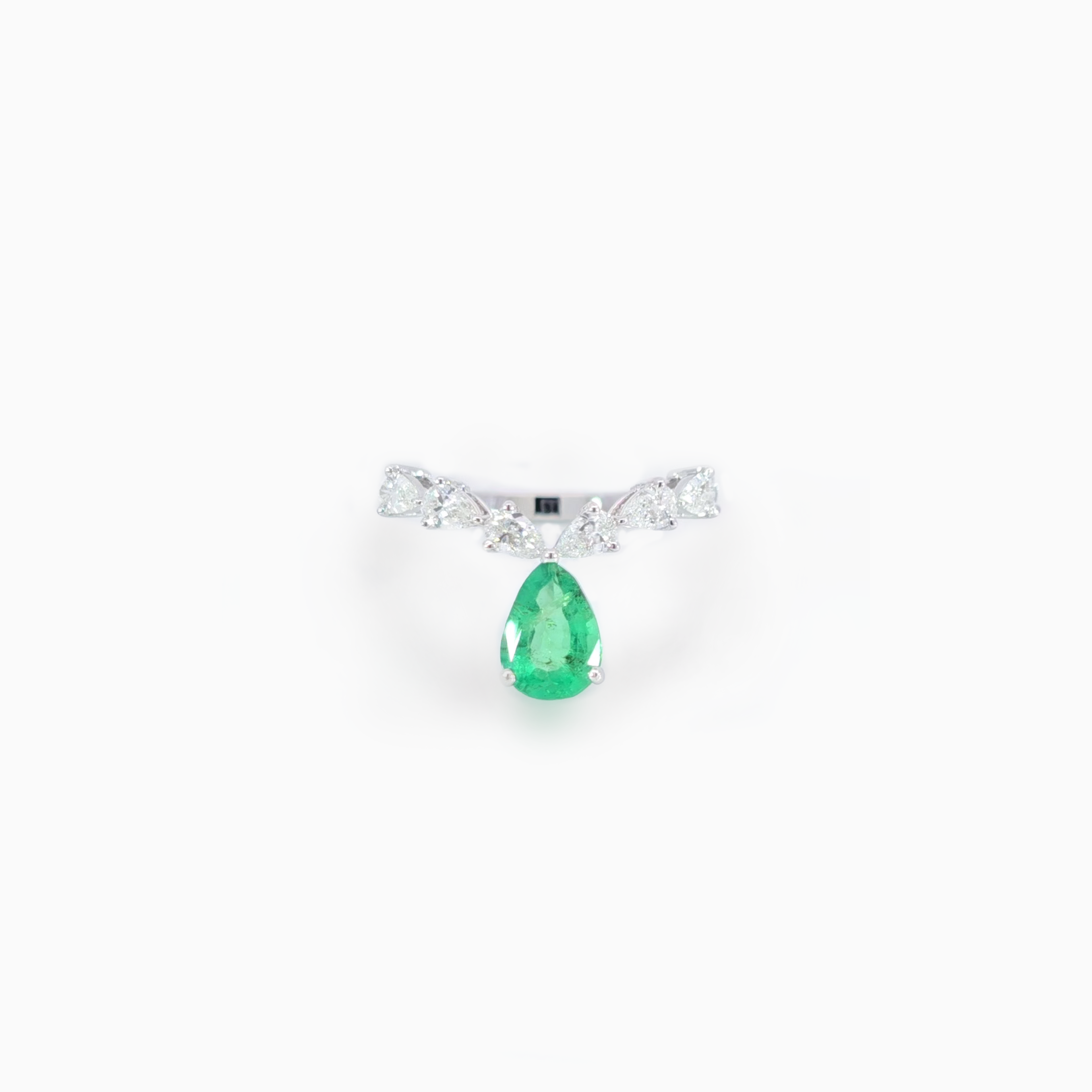 Pear Drop Green Emerald Ring with Pear Diamonds in 18k White Gold