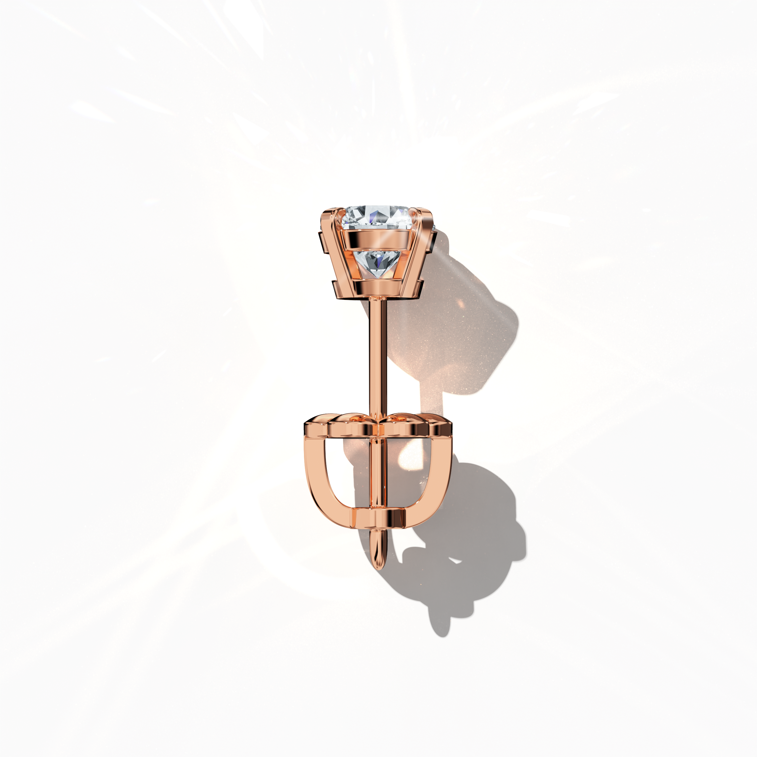 Top view of 1 Ct Natural Diamond Earrings in 18K Rose Gold - Classic Basket & Nail Prong Setting