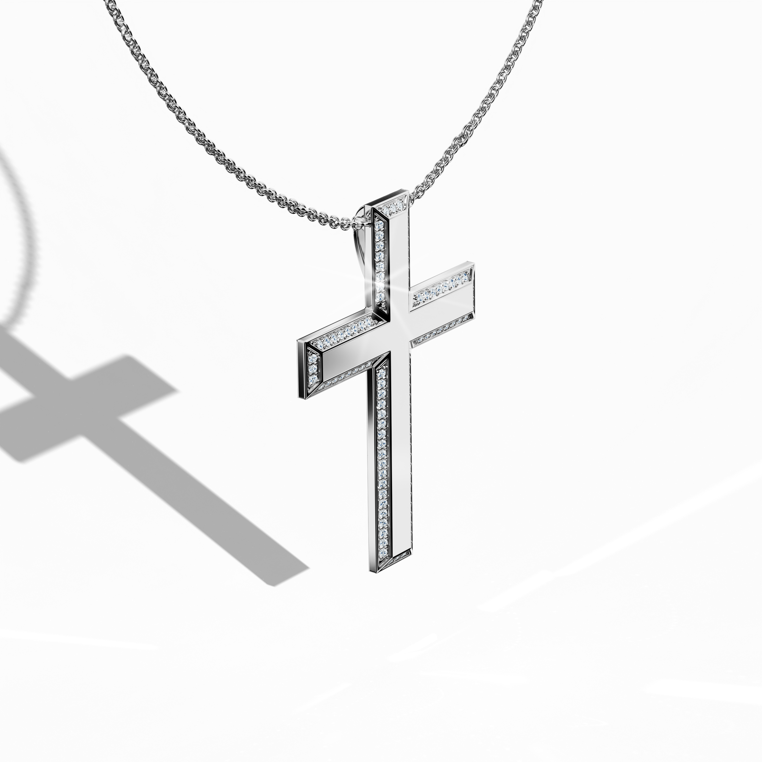 3 step cross pendant side diamonds in White Gold