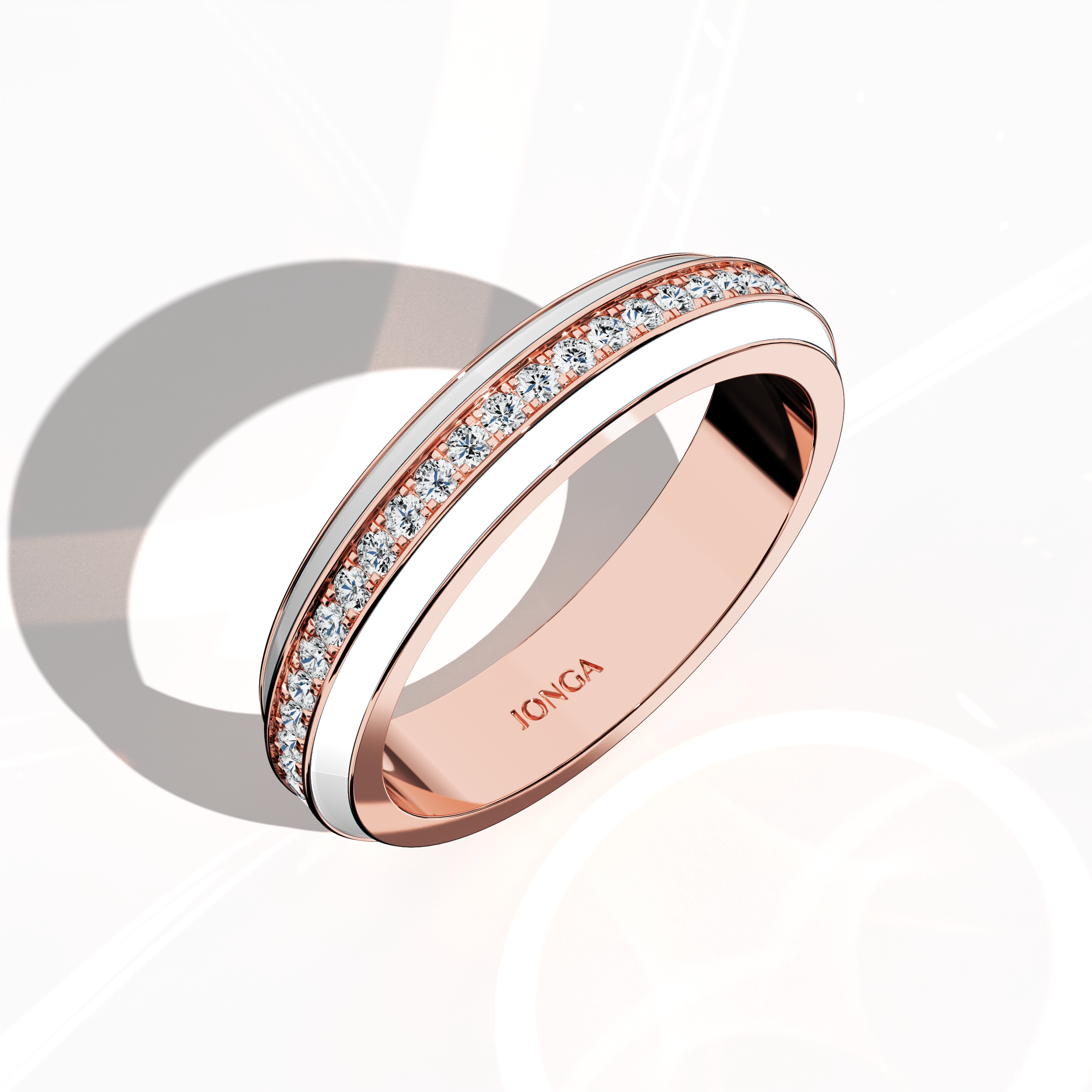 Admire the refined profile of this rose gold ring with luminous white glossy enamel and a captivating 0.35 carat paved center stone. Set in an exquisite pave band—termed Eternity Pave, Pavé Chic, and Carat Pave—its intricate pavé detailing is brilliantly captured from a standing front top side view. The balanced interplay of warm rose gold and radiant white enamel exudes modern luxury, timeless elegance, and exceptional designer craftsmanship.
Keywords: enamel, pave, luxury, designer.


