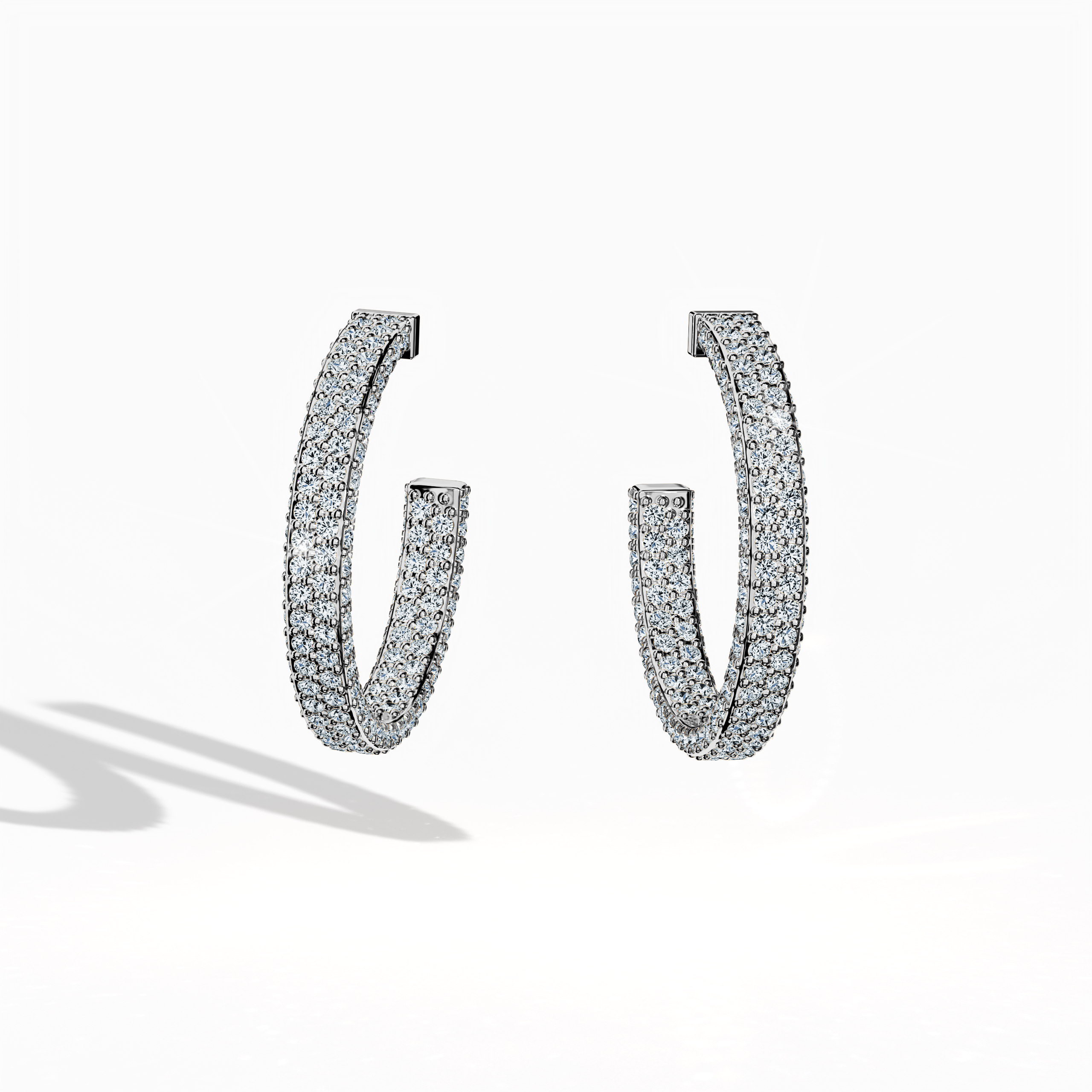 4 row iced out Hoops in White gold (16mm)