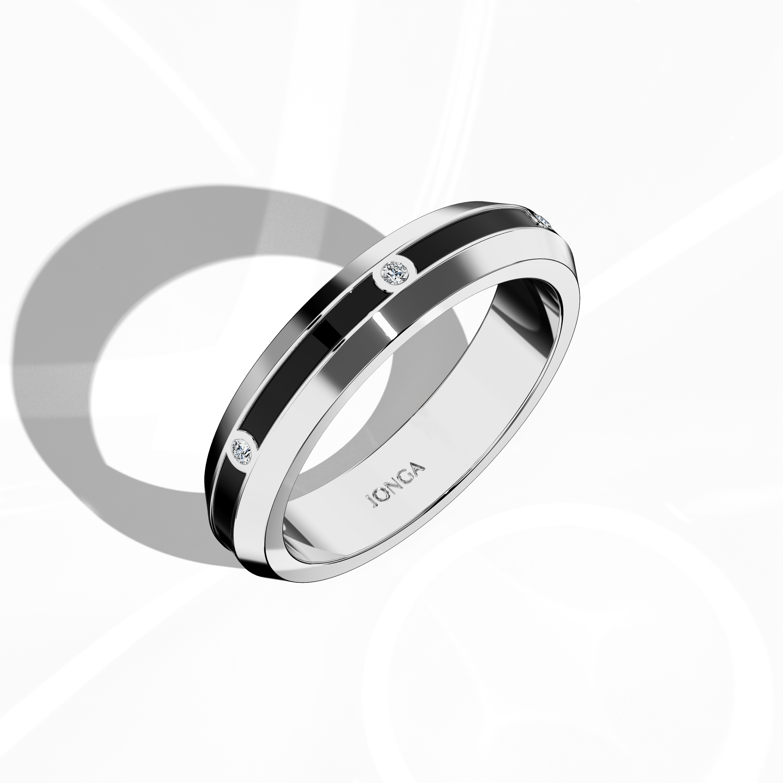 Center step black Enamel 6 diamond ring in White Gold for Her