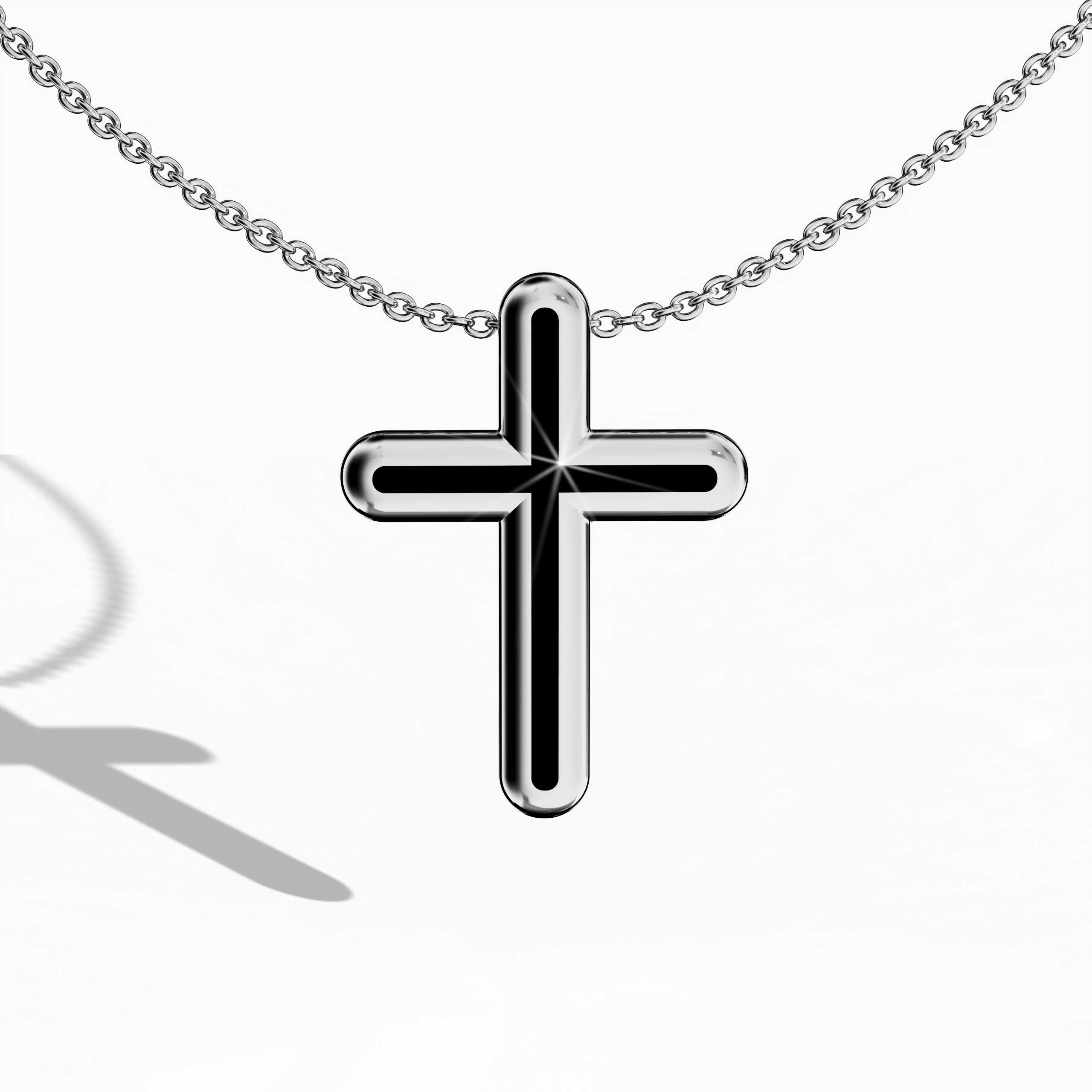 Simple Cross pendant in black Enamel in white gold