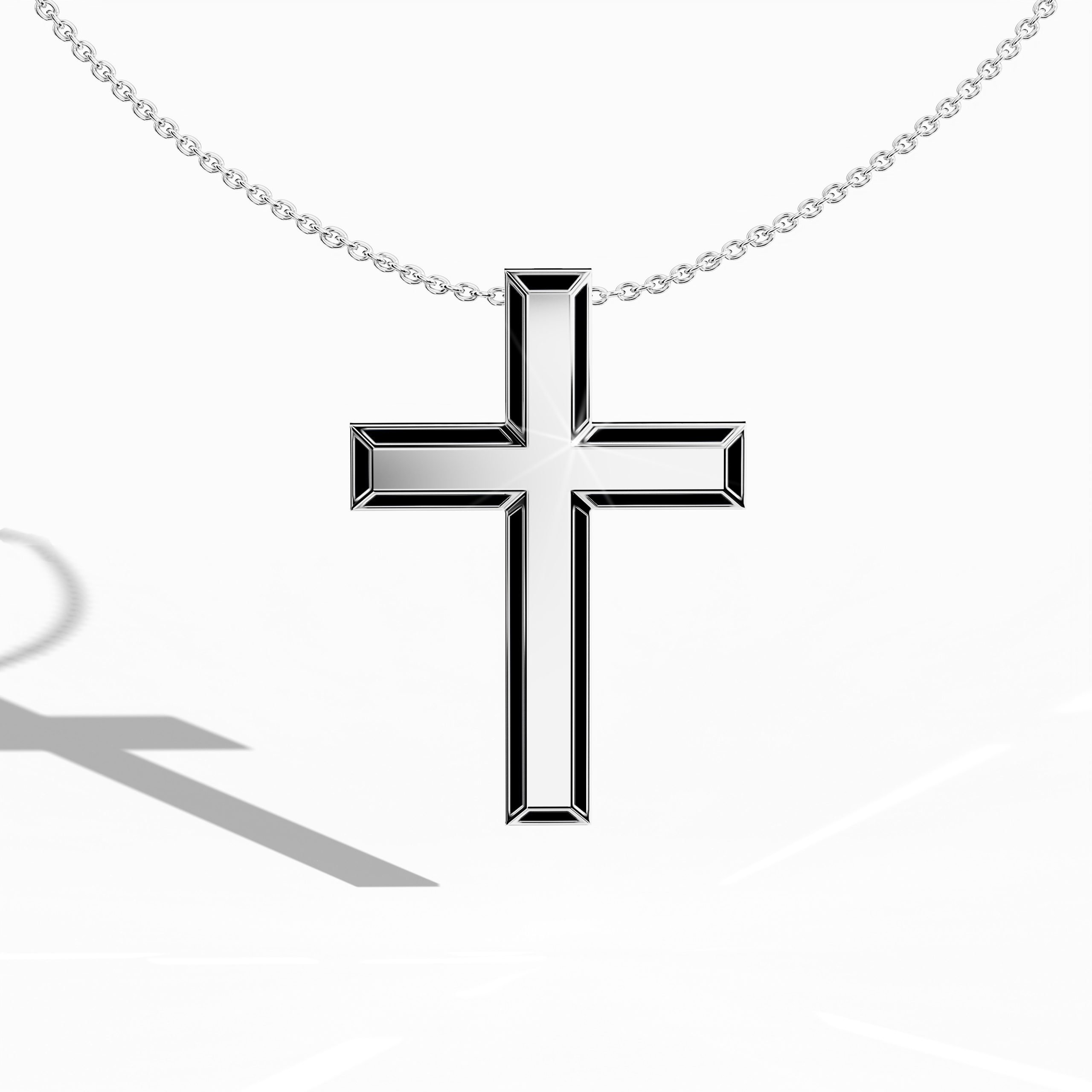 3 step cross pendant side black Enamel in white Gold