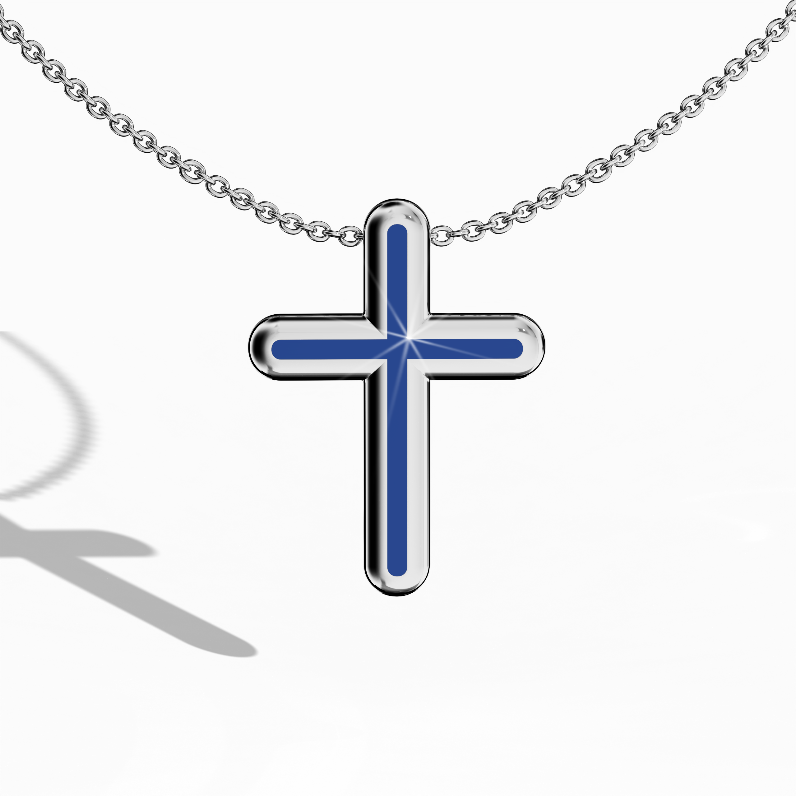 Simple Cross pendant in Jonga Blue Enamel in white gold