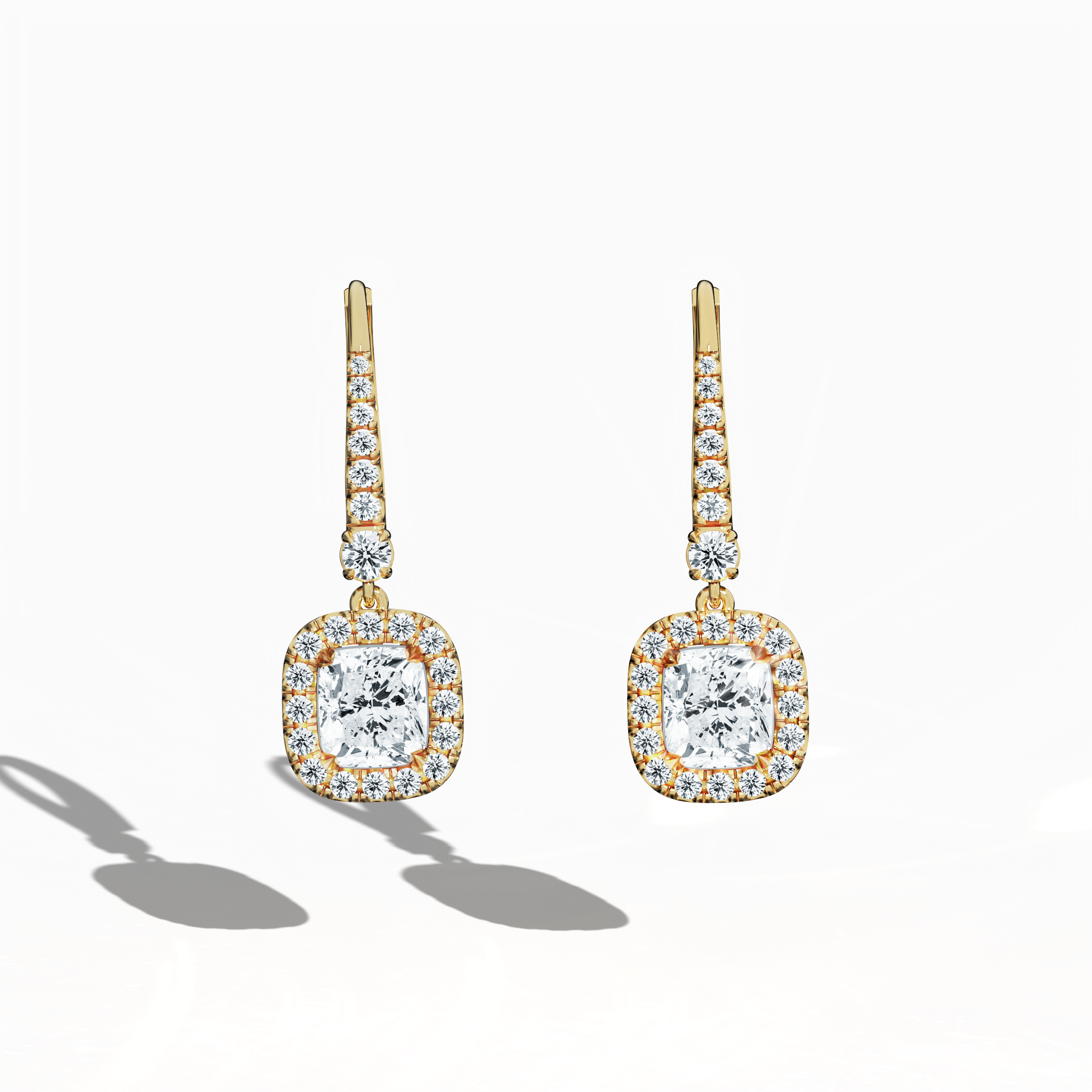 Cushion Halo Earring in Yellow Gold