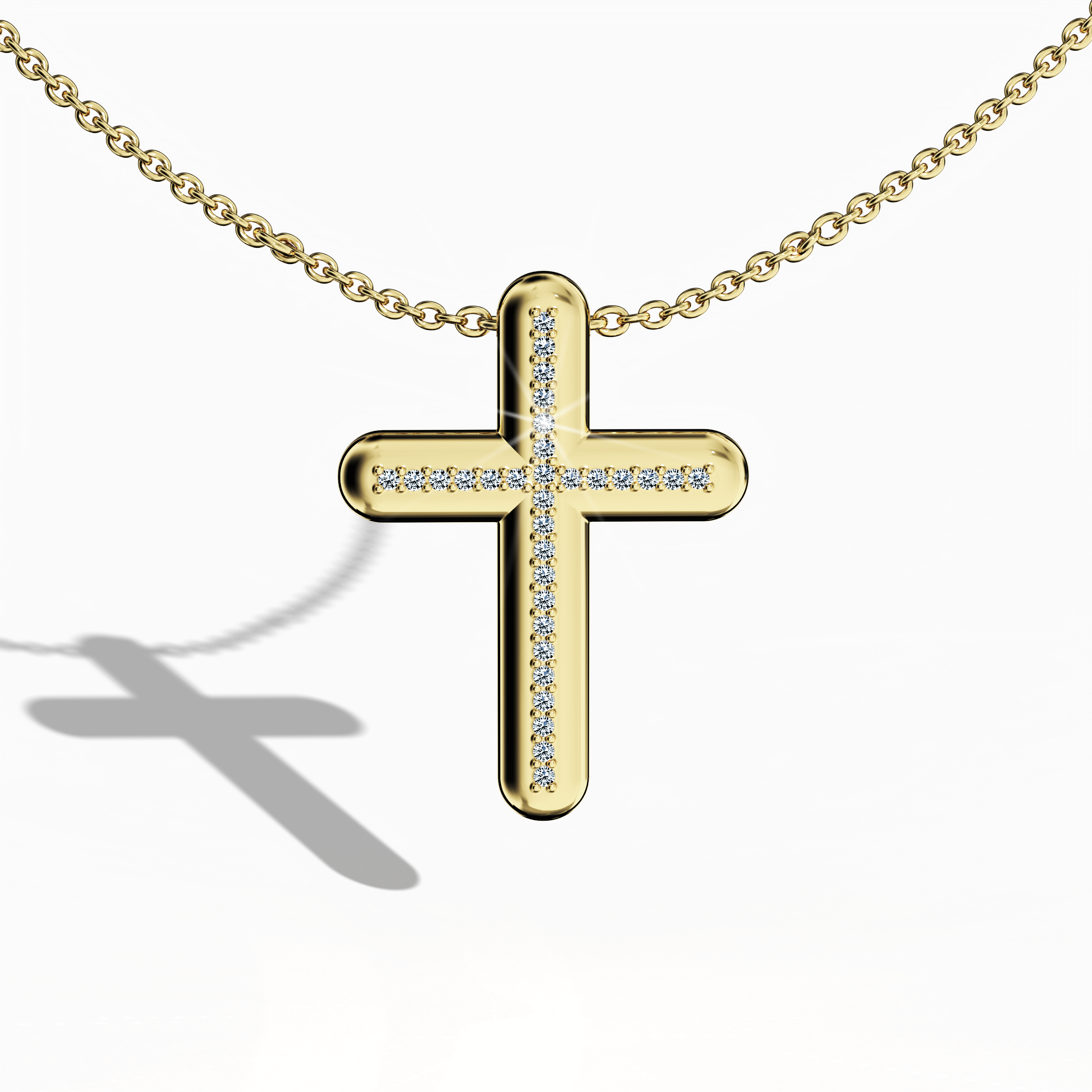 Cross pendant Center paved in yellow gold