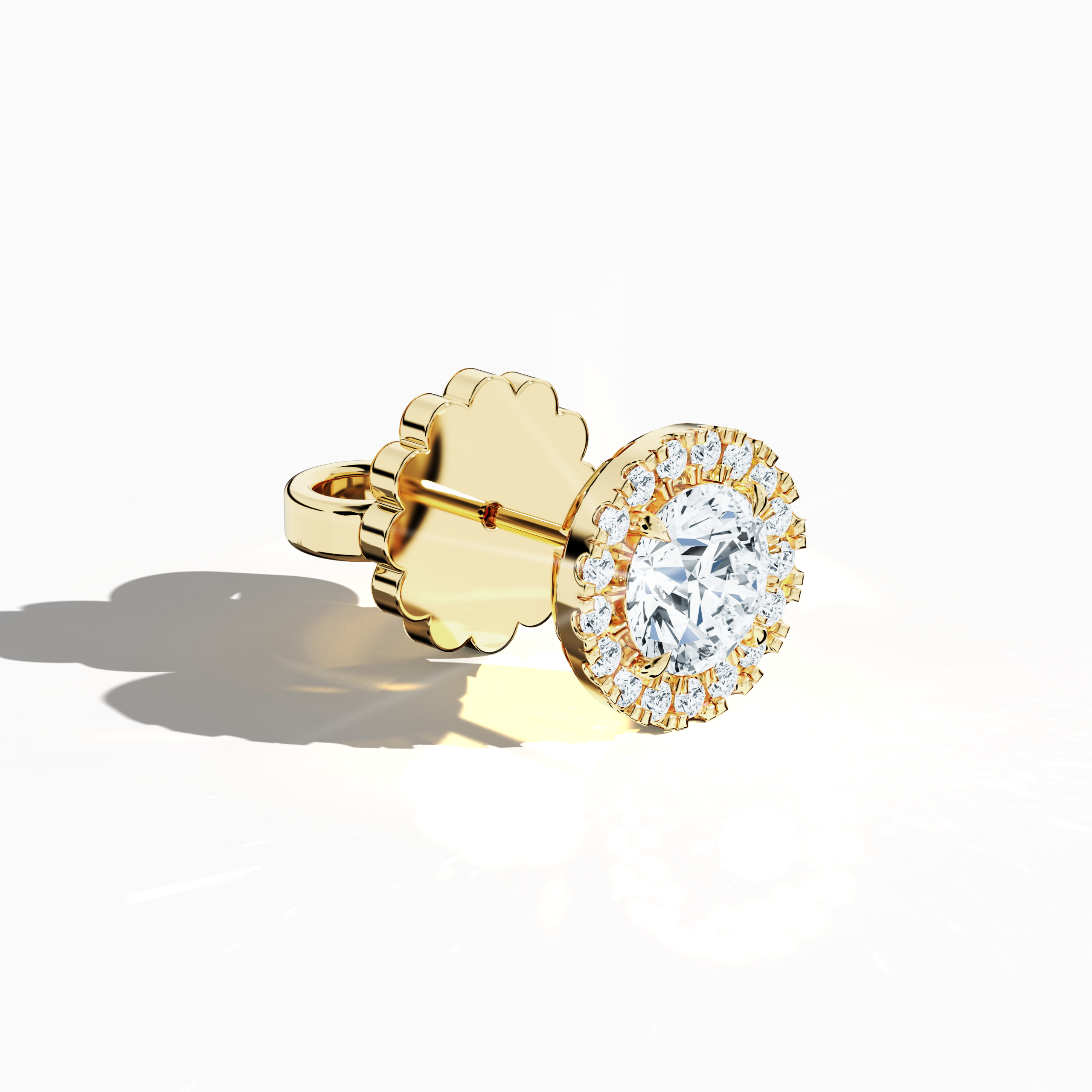 Halo Earring 2ct in Yellow Gold