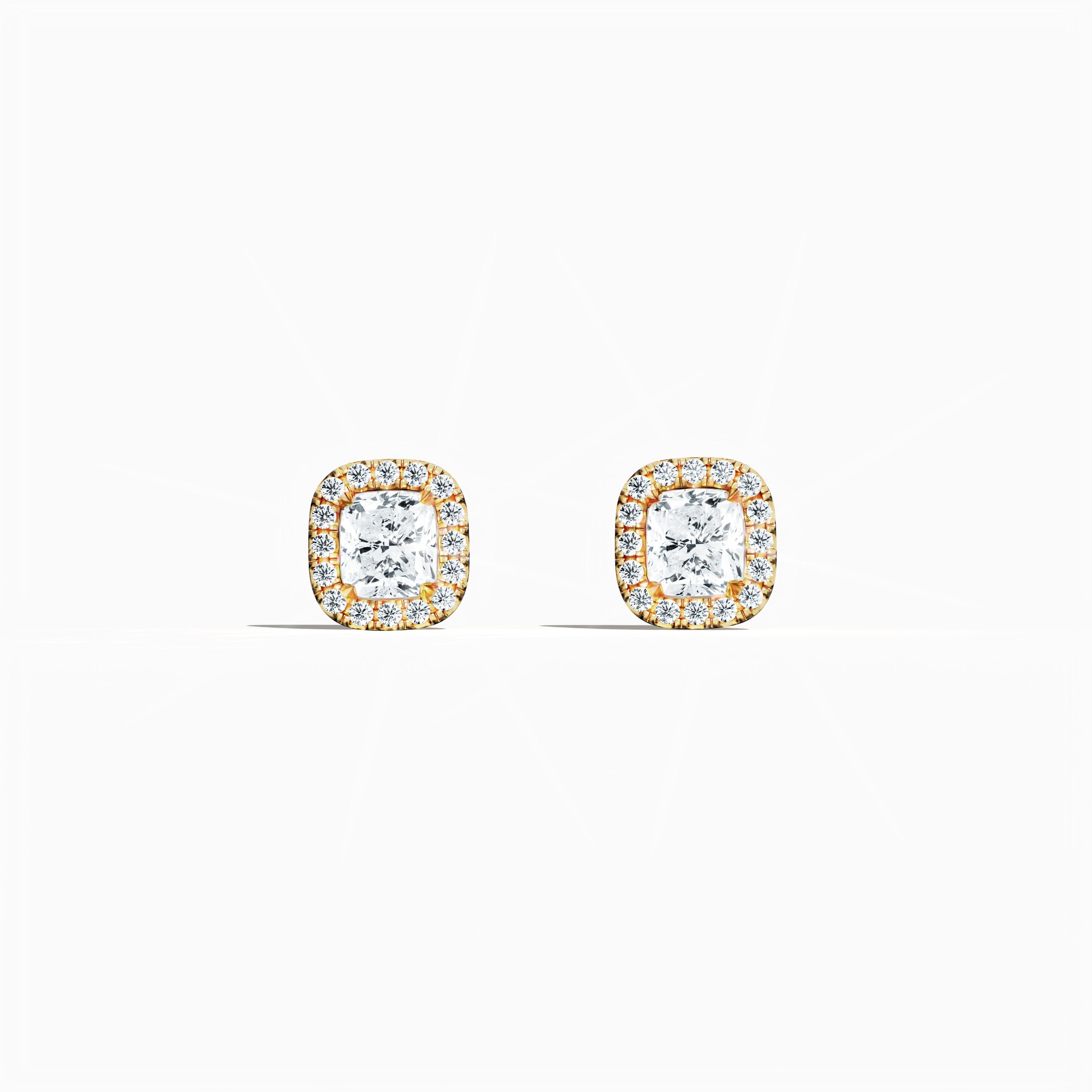 Cushion Halo Stud in Yellow Gold