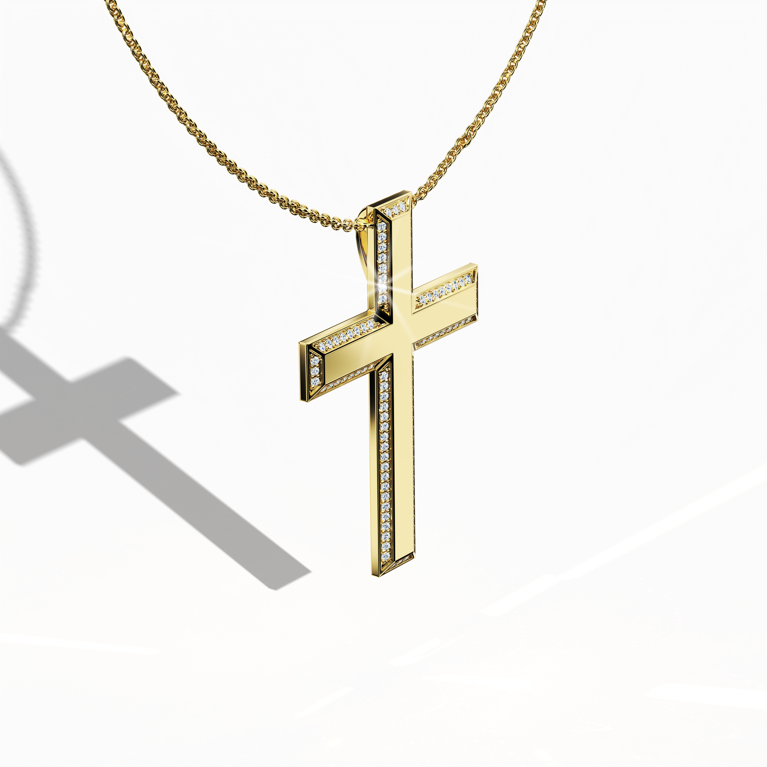 3 step cross pendant side diamonds in Yellow Gold