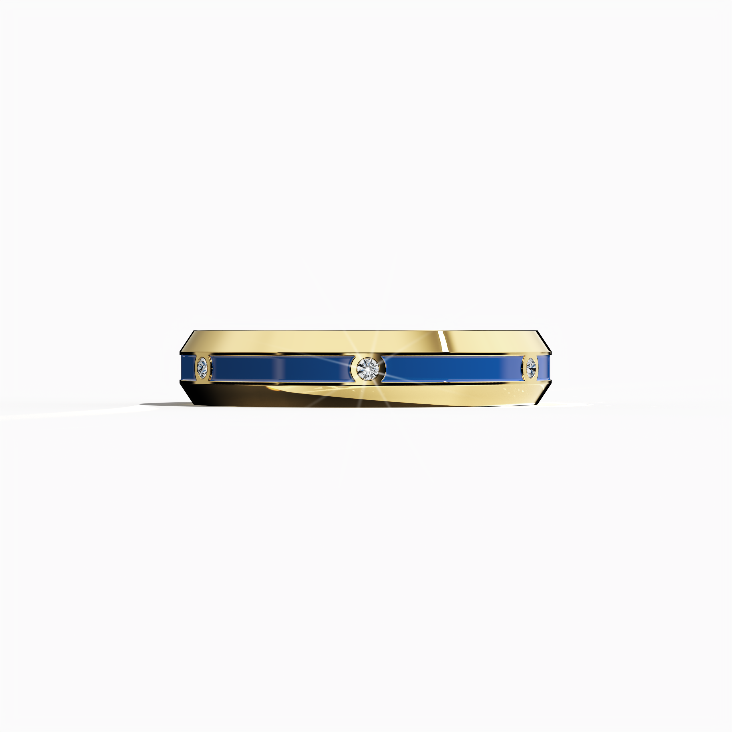 Center step Jonga Blue Enamel 6 diamond ring in Yellow Gold for Her