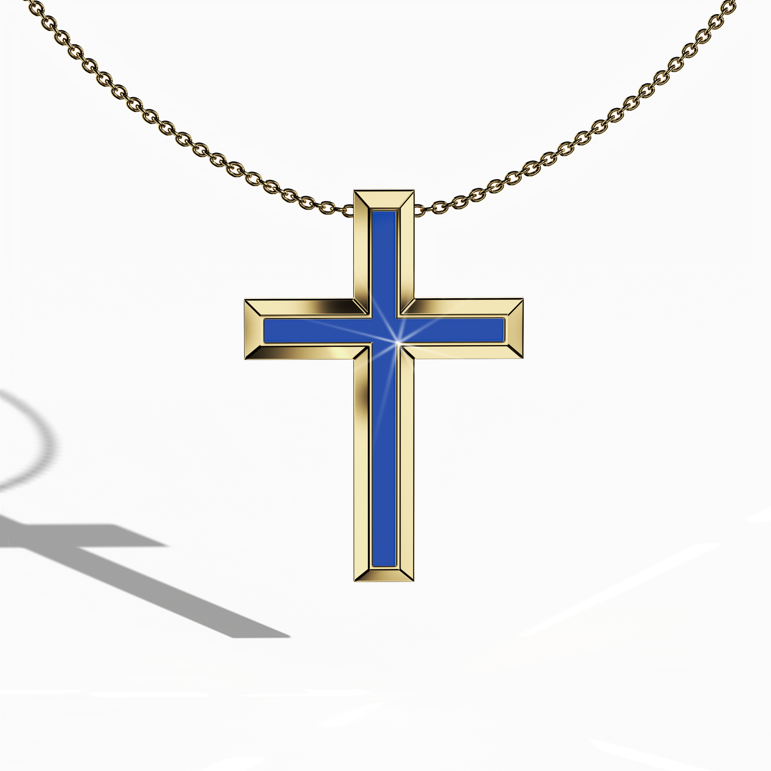 3 step cross pendant center Jonga Blue Enamel in Yellow Gold