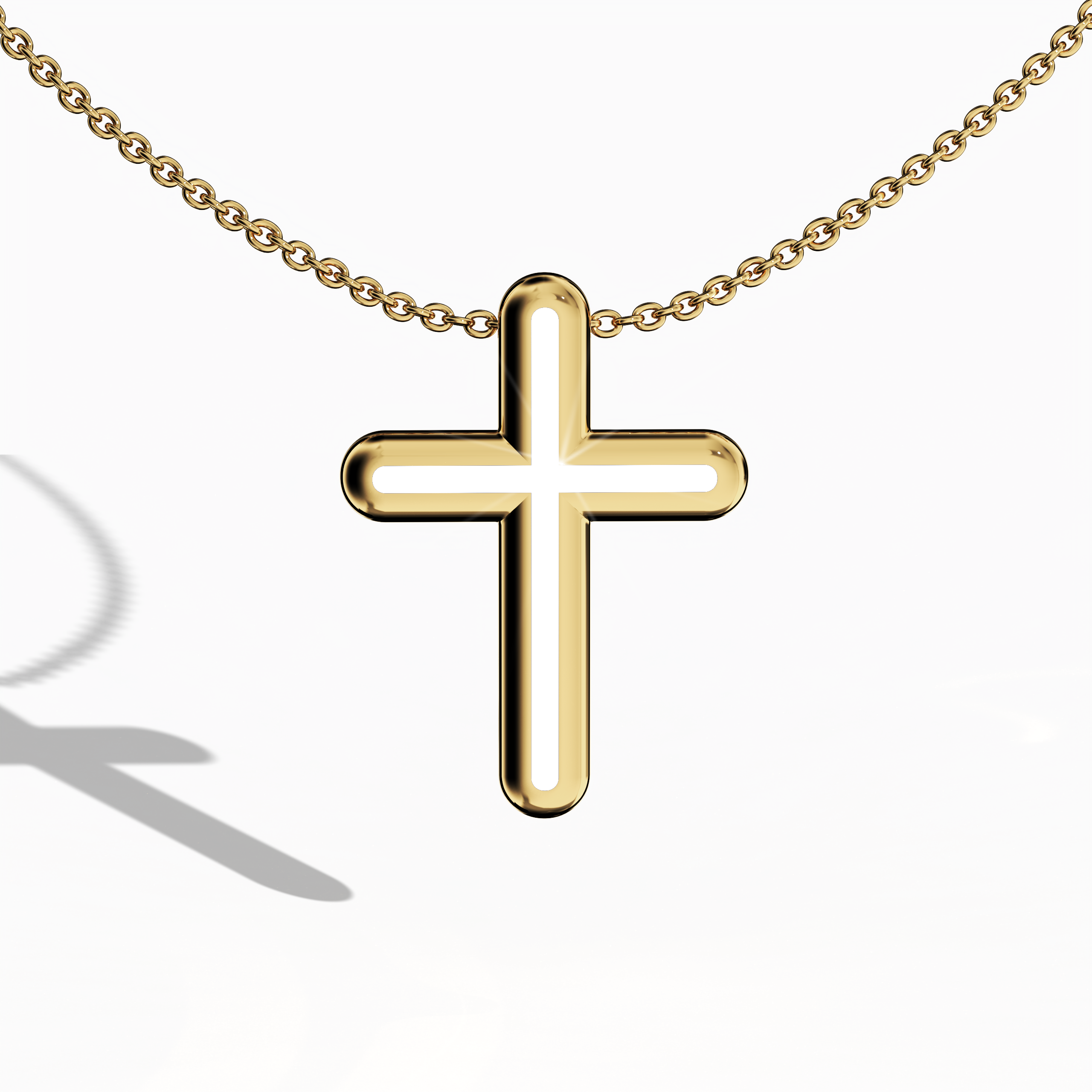 Simple Cross pendant in White Enamel in Yellow gold