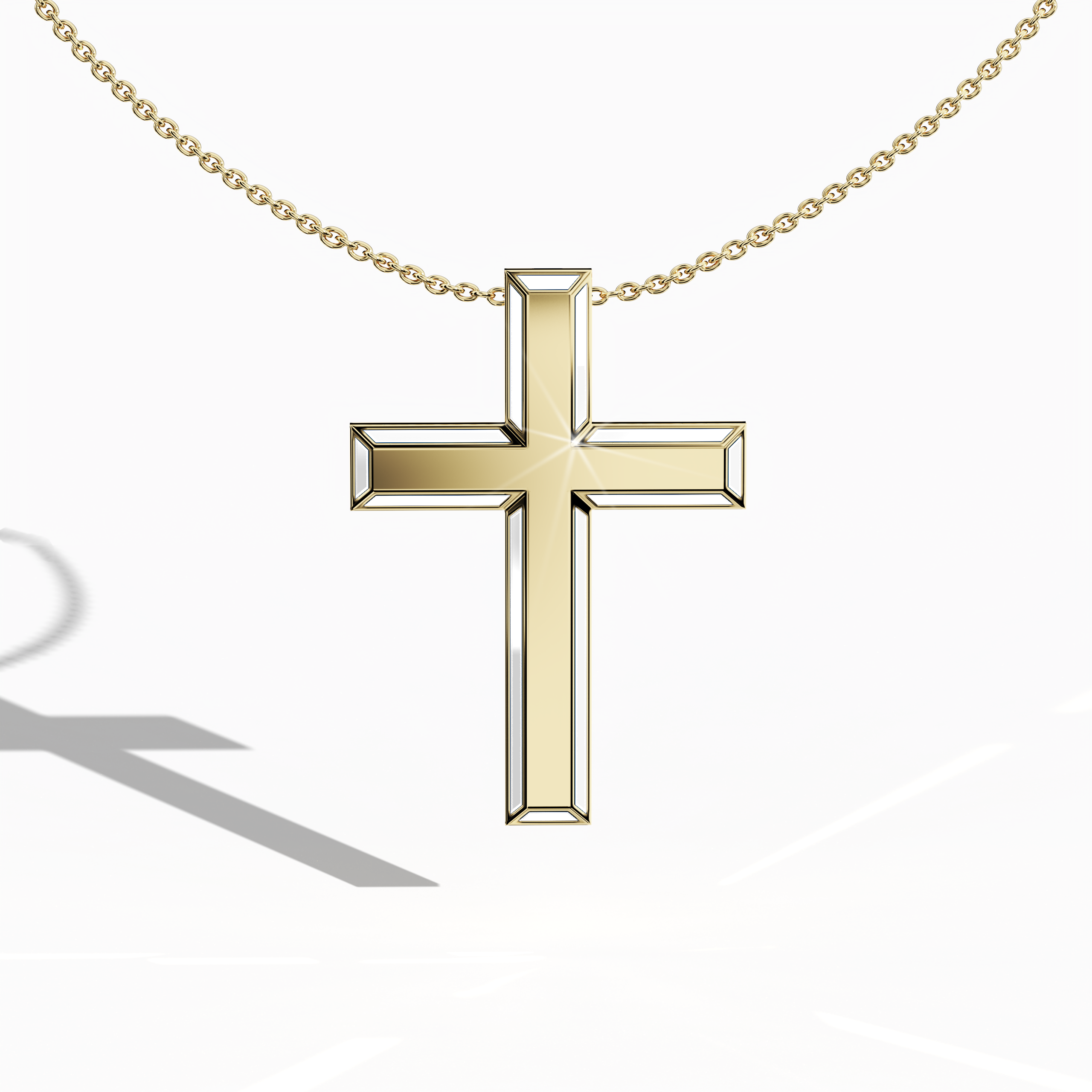 3 step cross pendant side white Enamel in yellow Gold