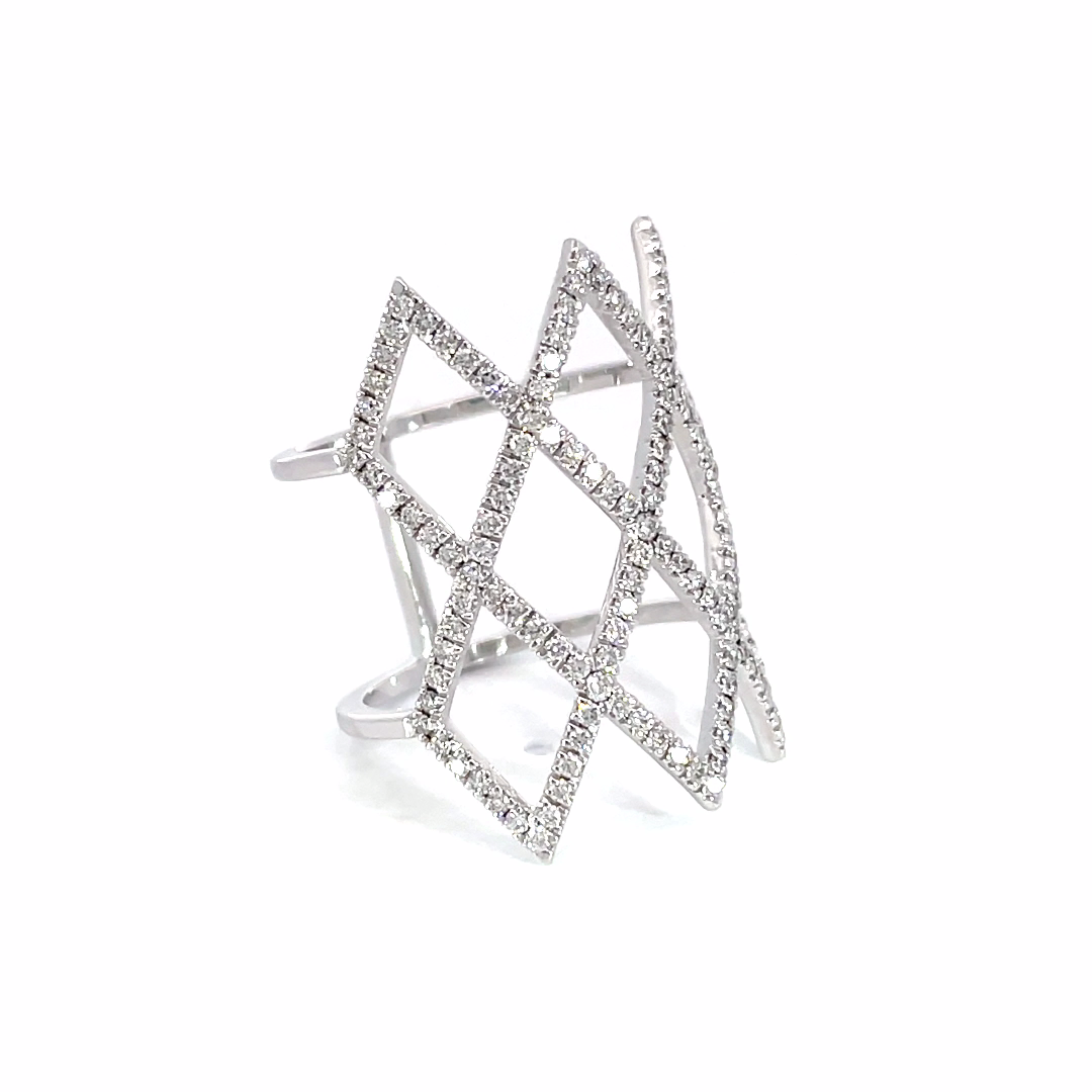 Diamond Pavé Lattice Armor Ring in 18K White Gold