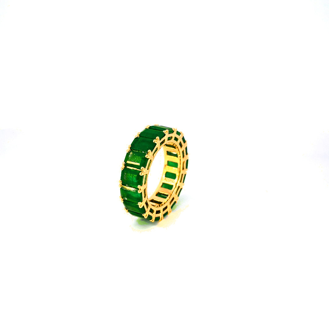 Green Emerald Eternity Ring in Yellow gold