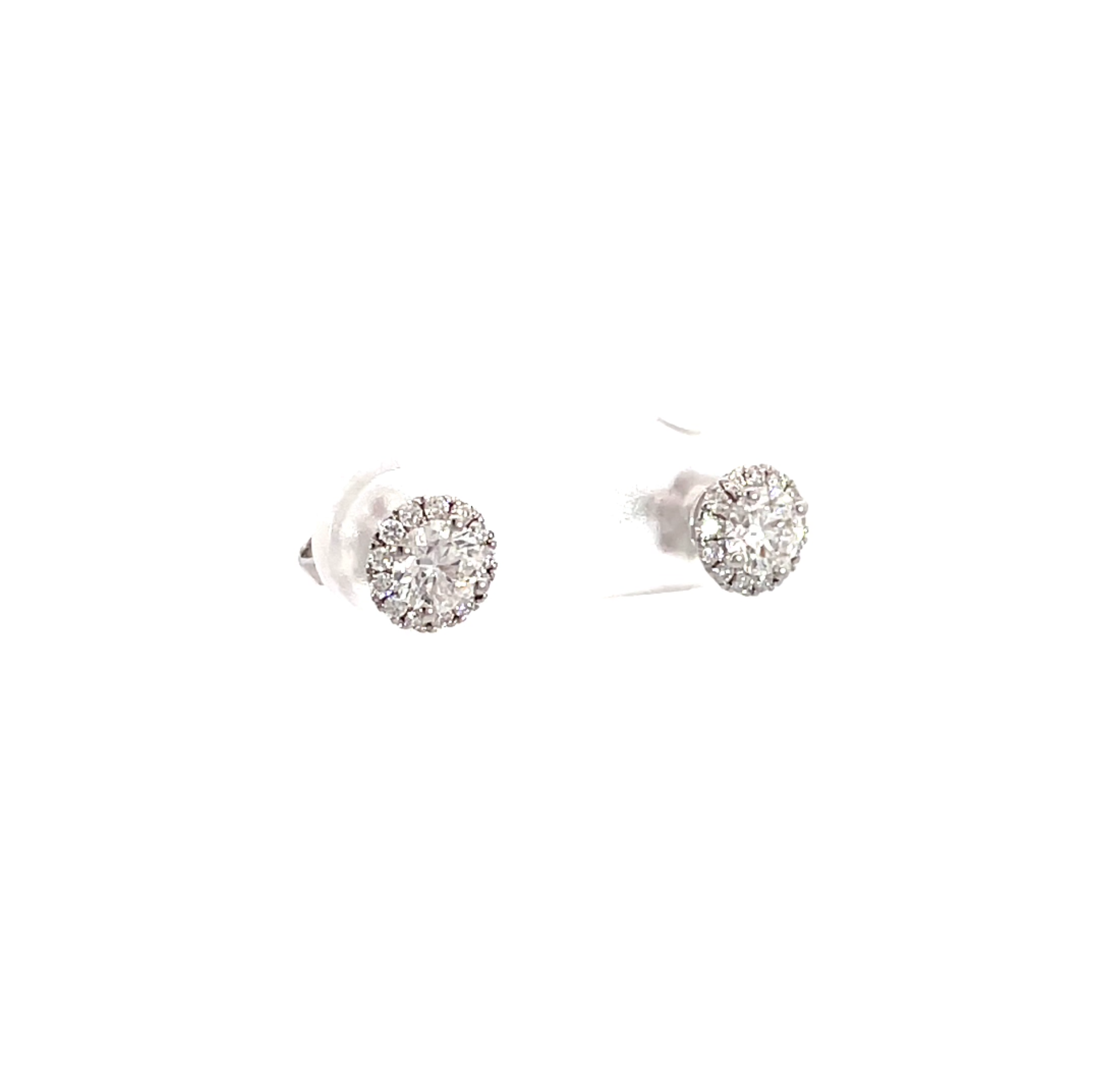 Halo Earring showing 0.30 carat center diamonds with halo hoop design by Jonga in 18K white gold
