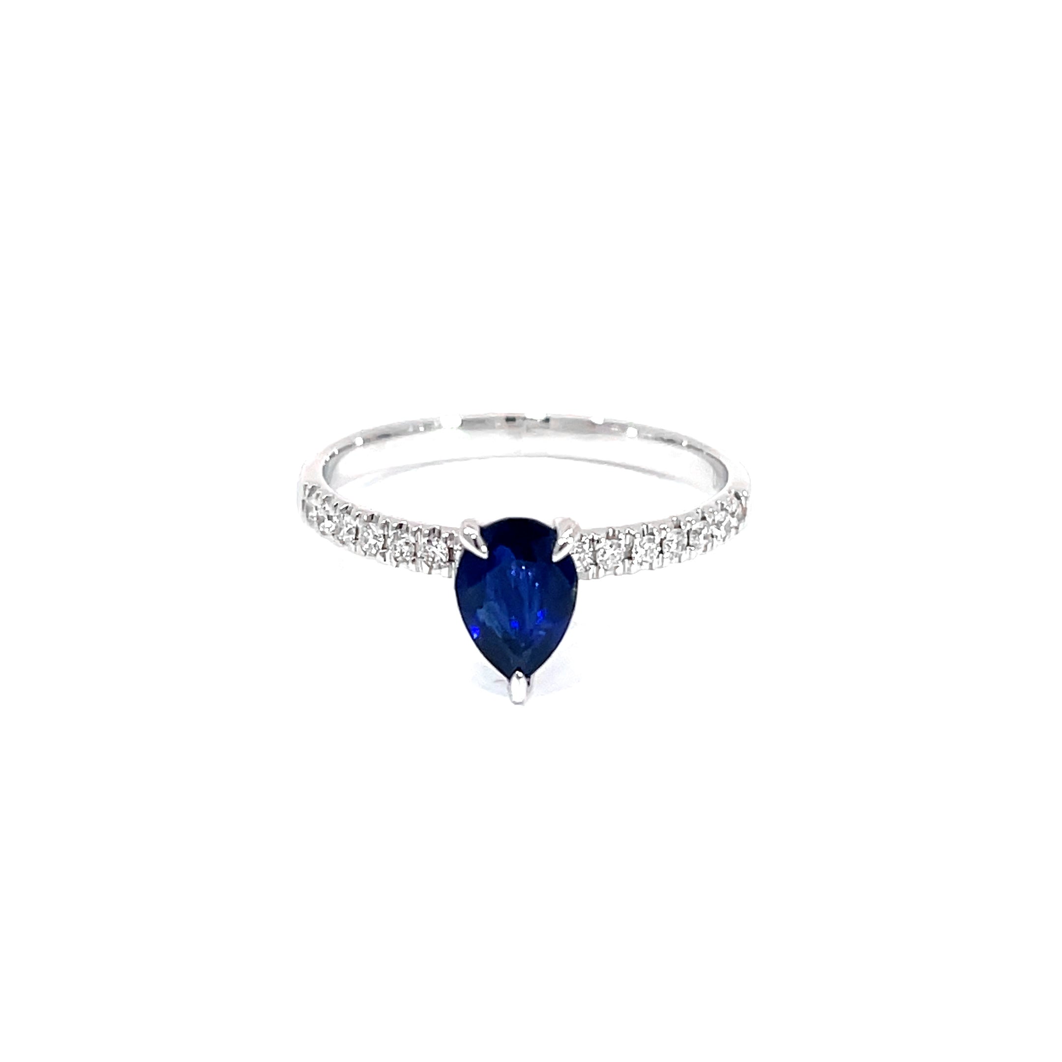 Pear Blue Sapphire Paved Ring